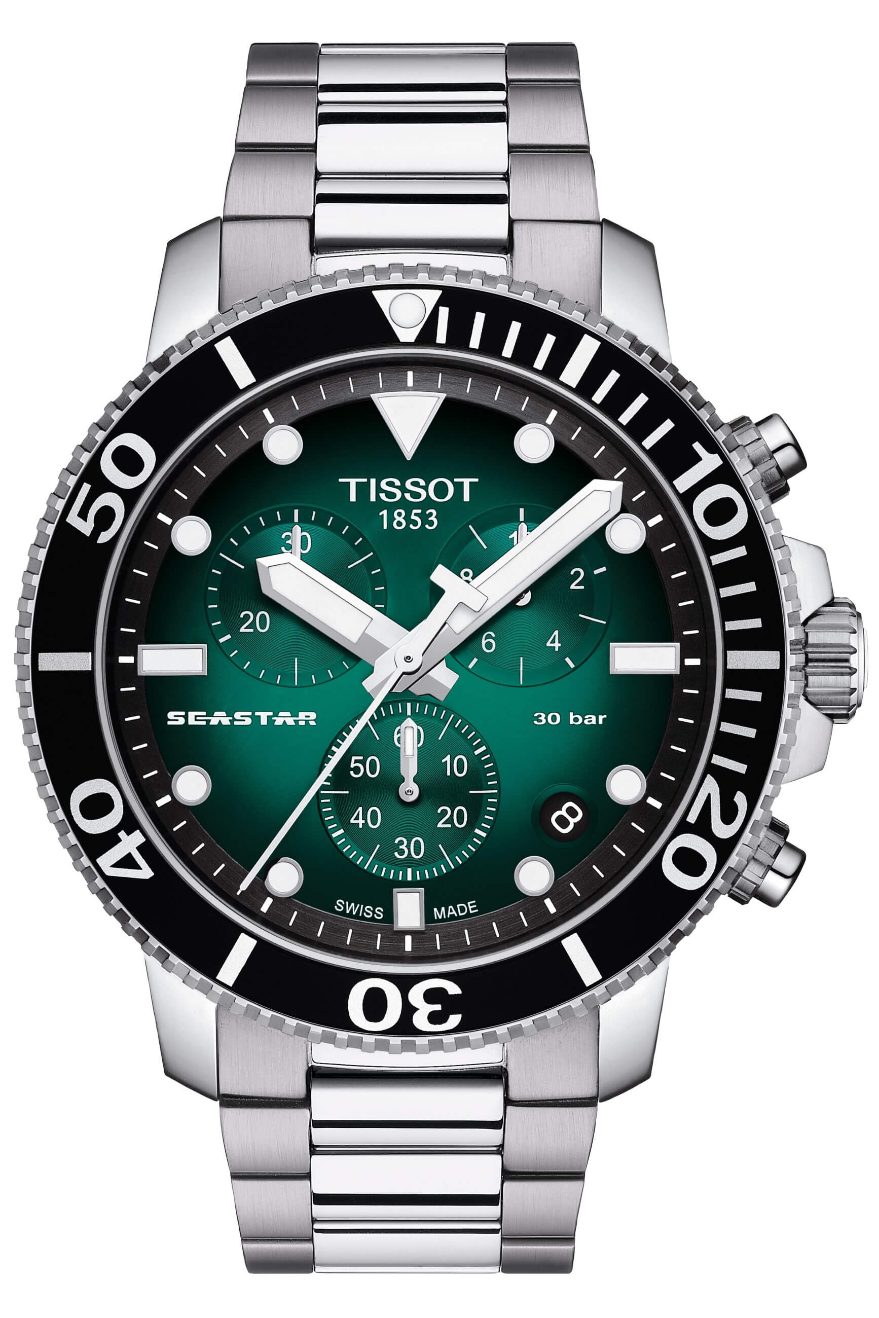 TISSOT -Seastar 1000 Chronograph Herrenuhr Silber Grüner Verlauf Quarz Saphirglas 46mm- T120.417.11.091.01
