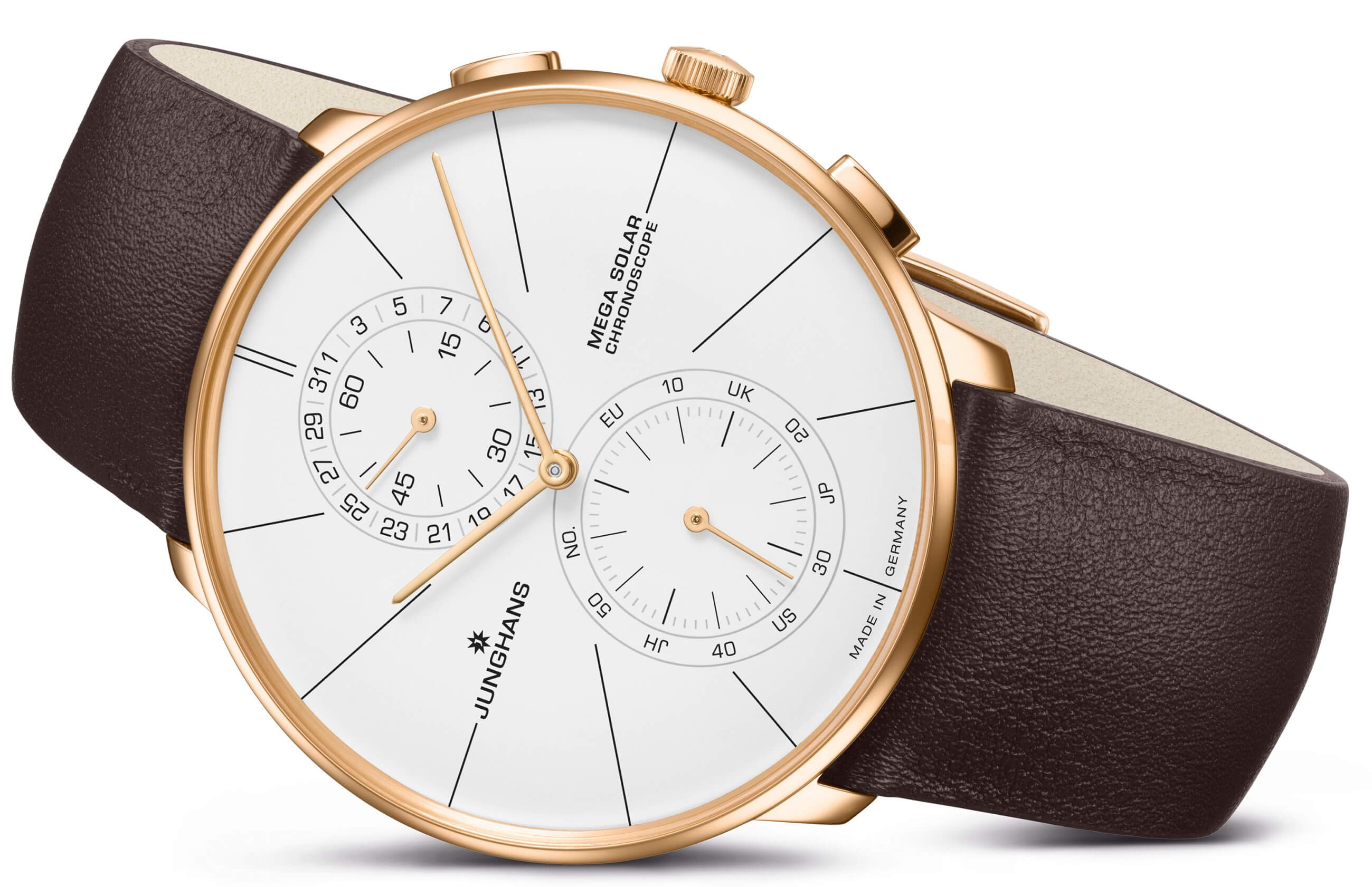 Junghans -Meister fein Chronoscope MEGA Solar men's watch brown rose gold sapphire crystal 40mm- 059/7201.00