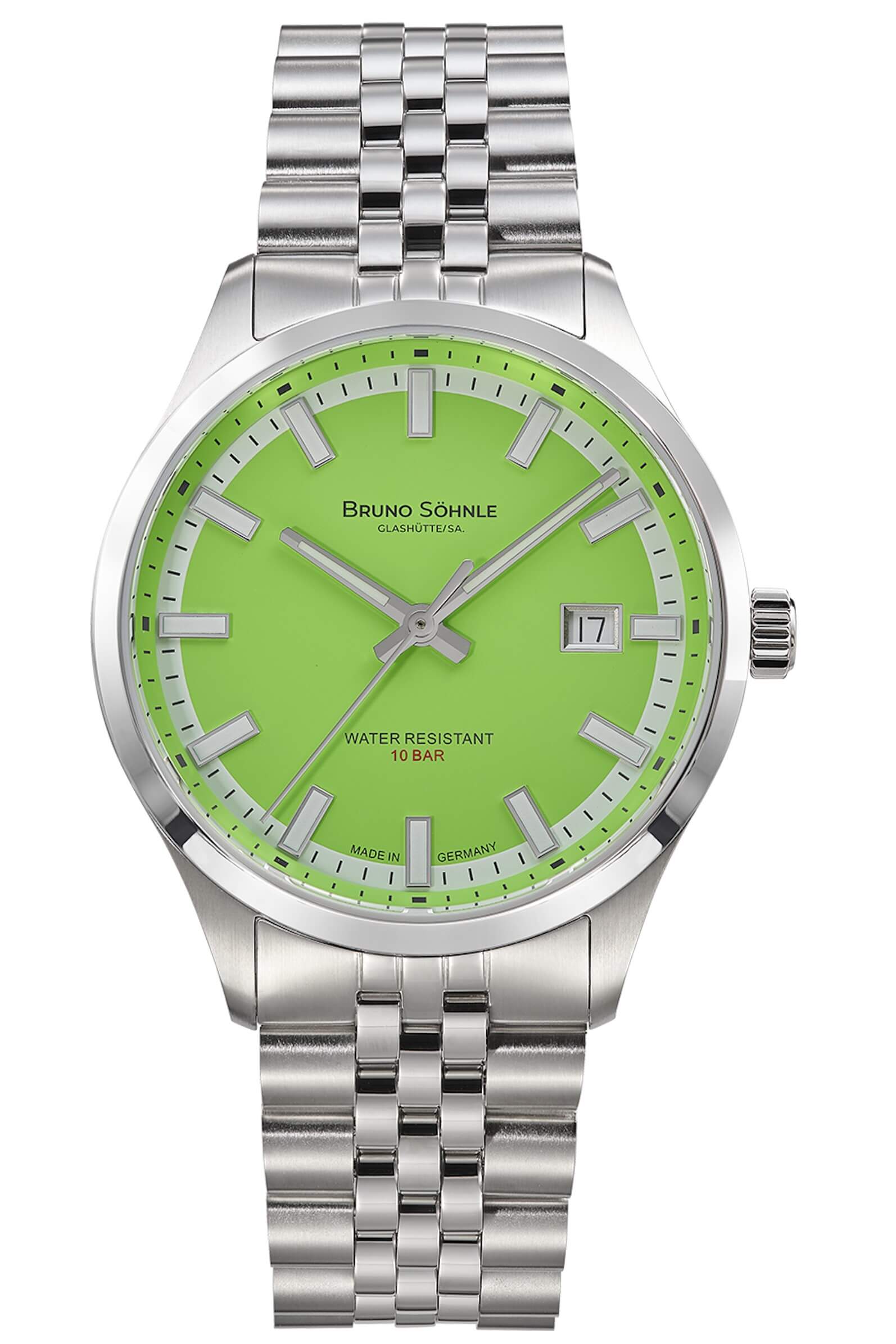 Bruno Söhnle -Turin Automatic Men's Watch Silver Lime Green Date Sapphire Crystal 40mm- 17-12230-440