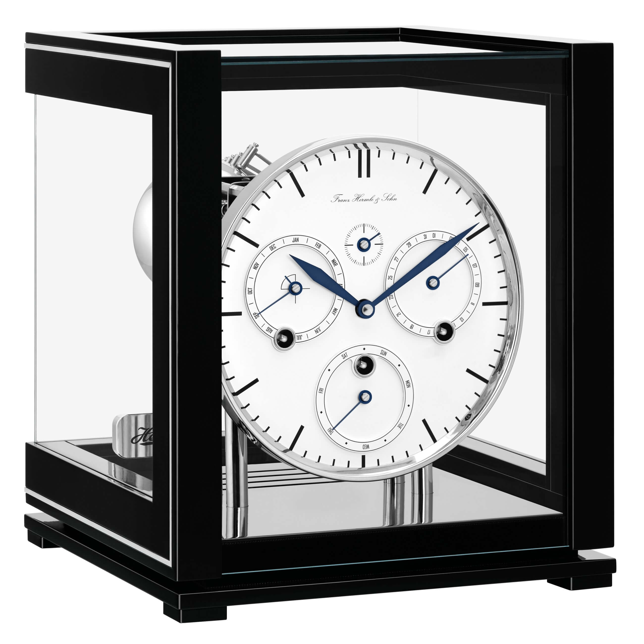 Hermle Table Clock Perpetual Calendar Black White Mechanical Westminster 30cm- 23059-740352