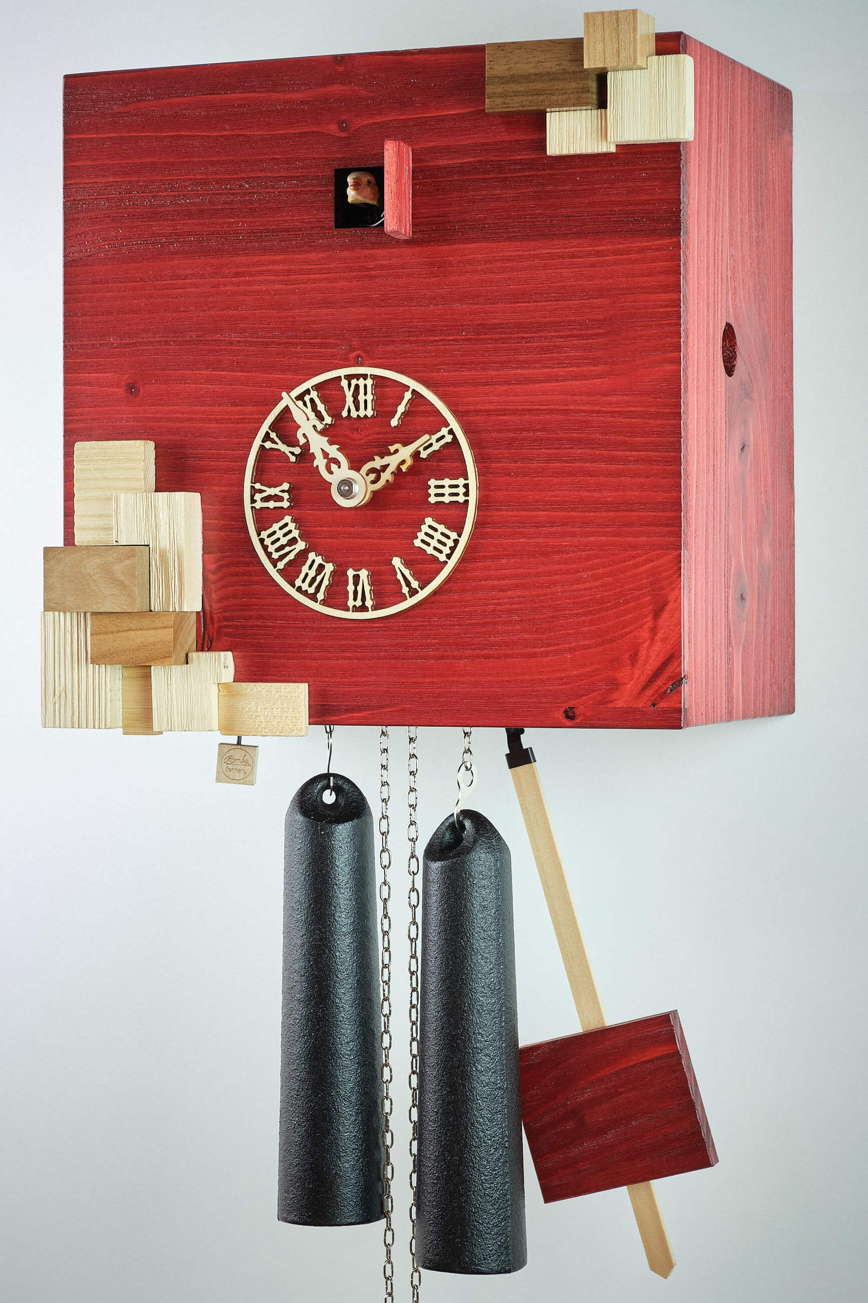Romba -Moderne Kuckucksuhr rot 8-Tage Laufwerk 26cm- CUBK3-3