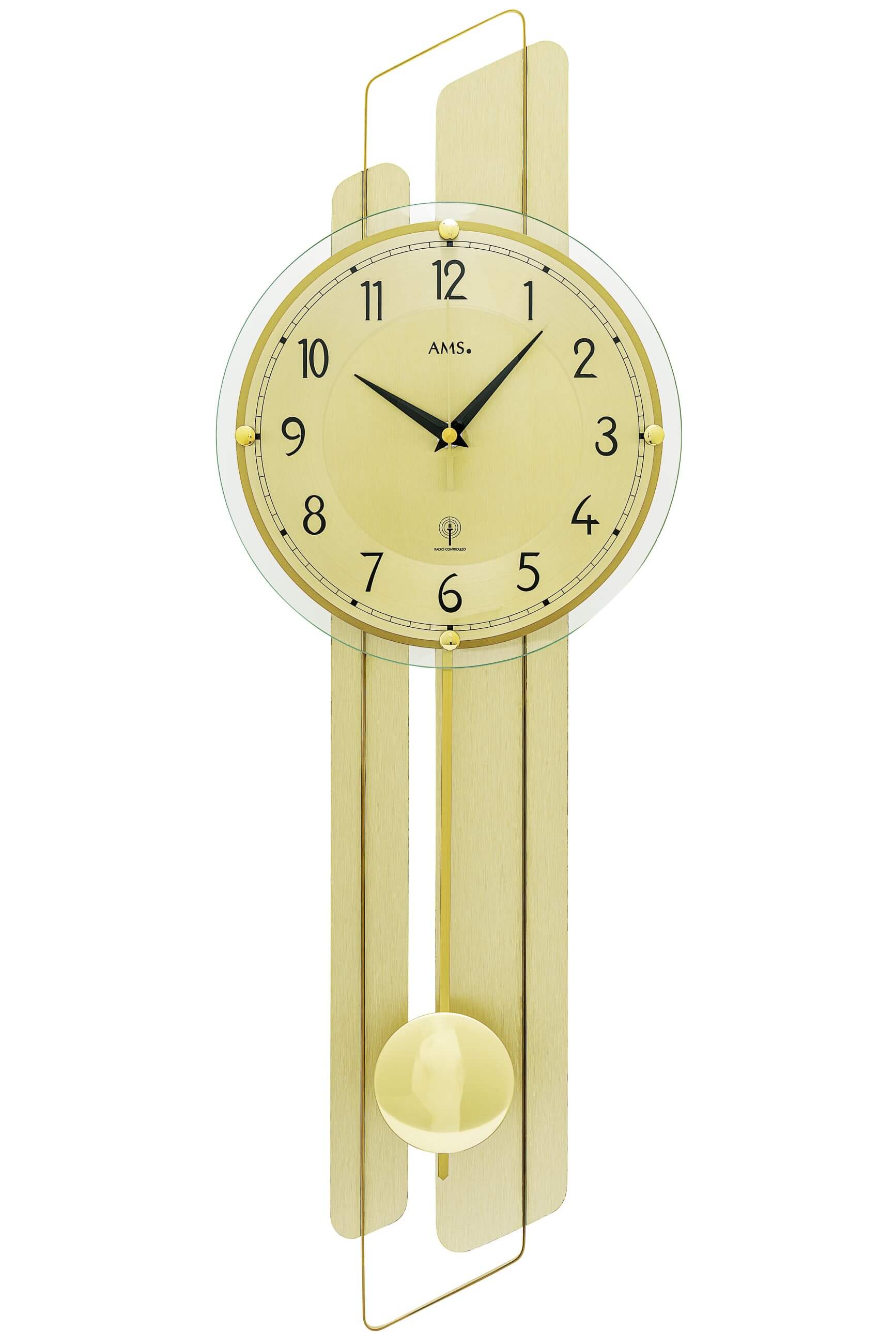 AMS -Pendeluhr Messing Funkuhrwerk 66cm- 5329