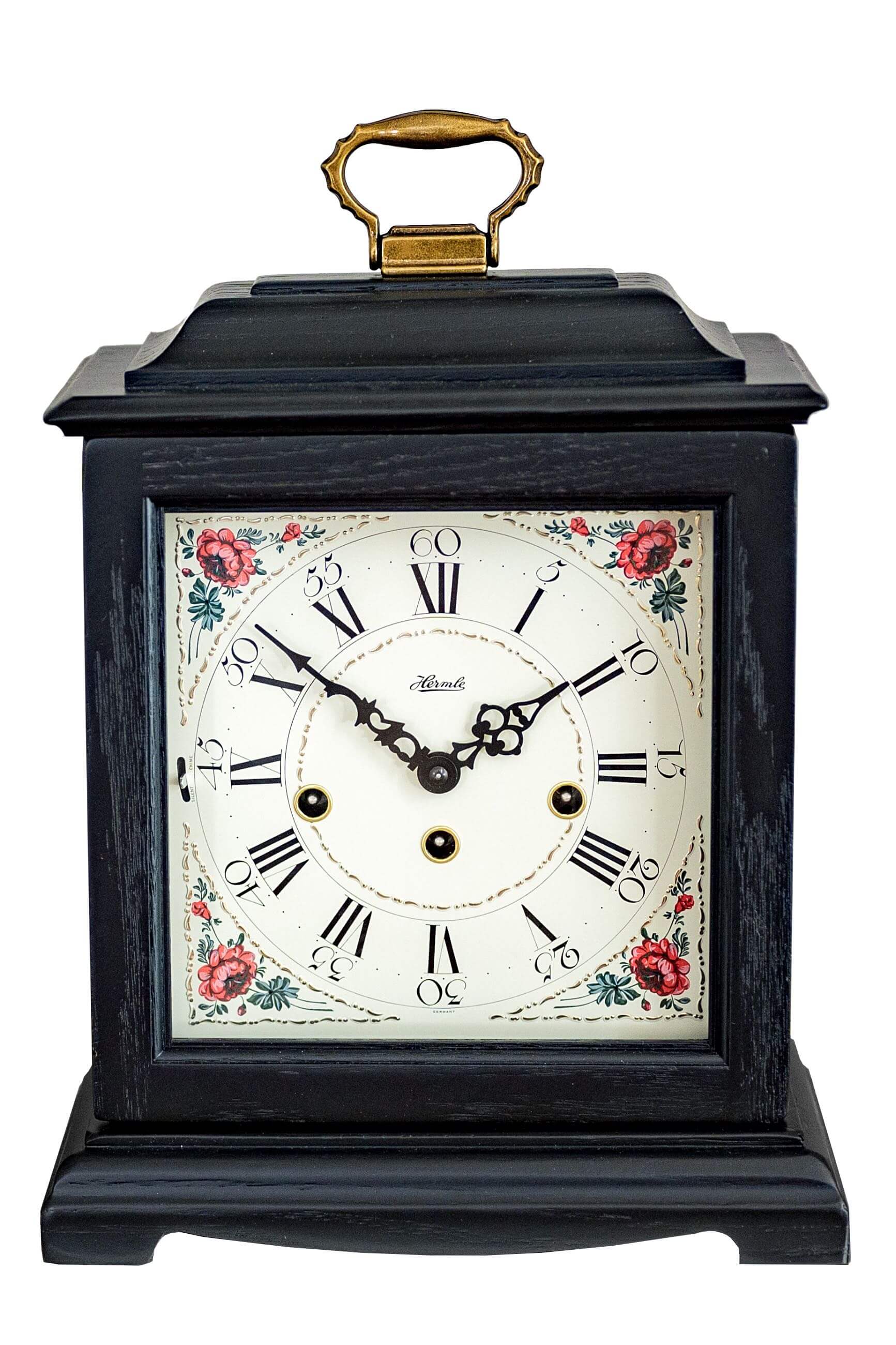 Hermle -Desk Clock Black Vintage Floral Mechanical 33cm- 22915-V80340