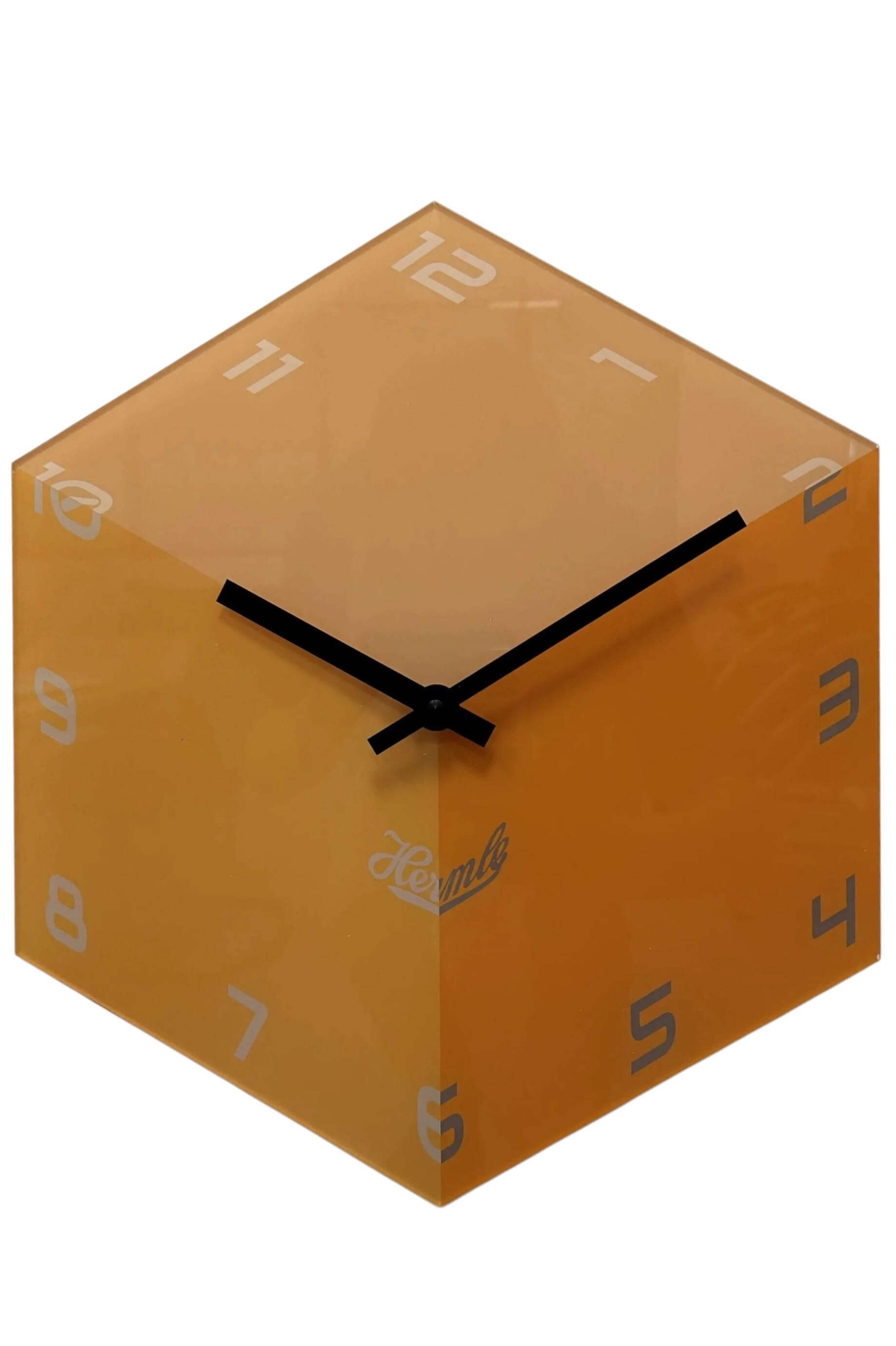 Hermle -hexagonal clock 3D cube yellow quartz 35cm- 30108-C72100