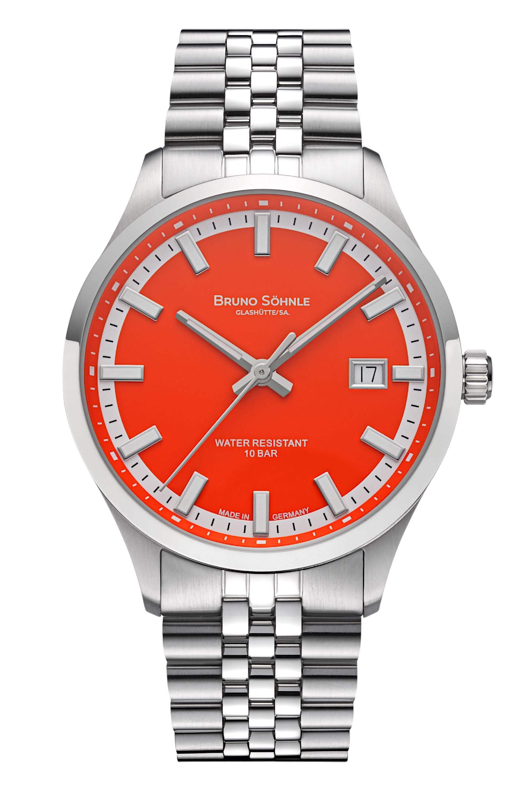 Bruno Söhnle -Turin Automatik Herrenuhr Silber Rot Datum Saphirglas 40mm- 17-12230-540