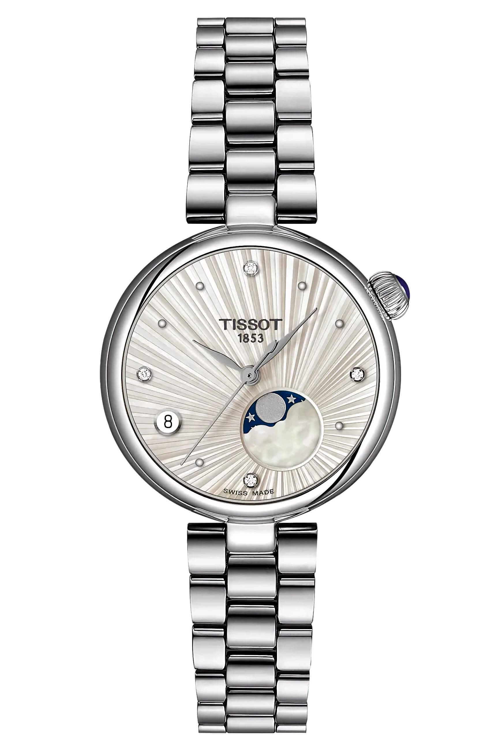 TISSOT -Desir Damenuhr Silber Datum Mondphase Saphirglas Quartz 30mm- T152.223.11.036.00