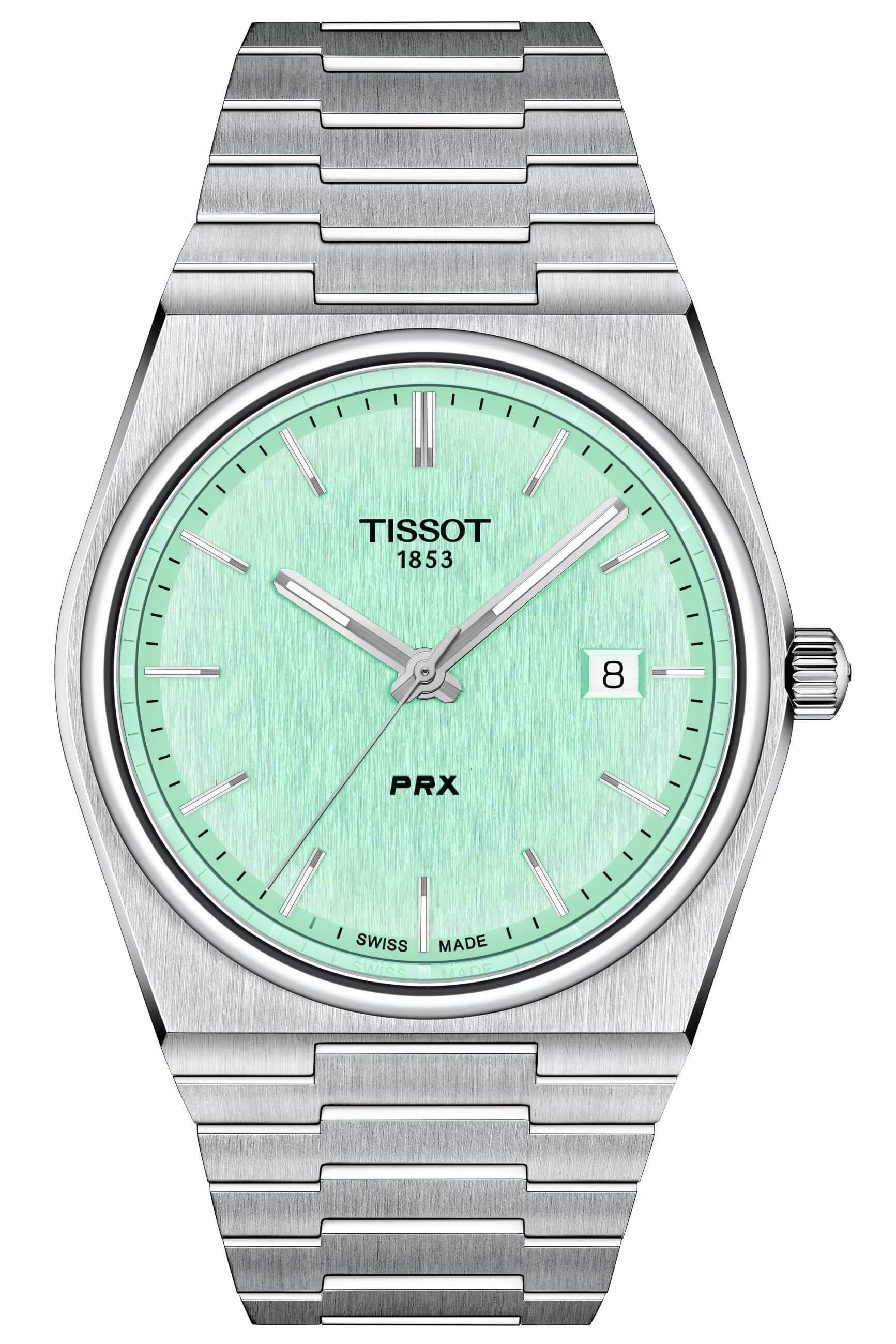 TISSOT -PRX men's watch silver light green quartz date 40mm- T137.410.11.091.01