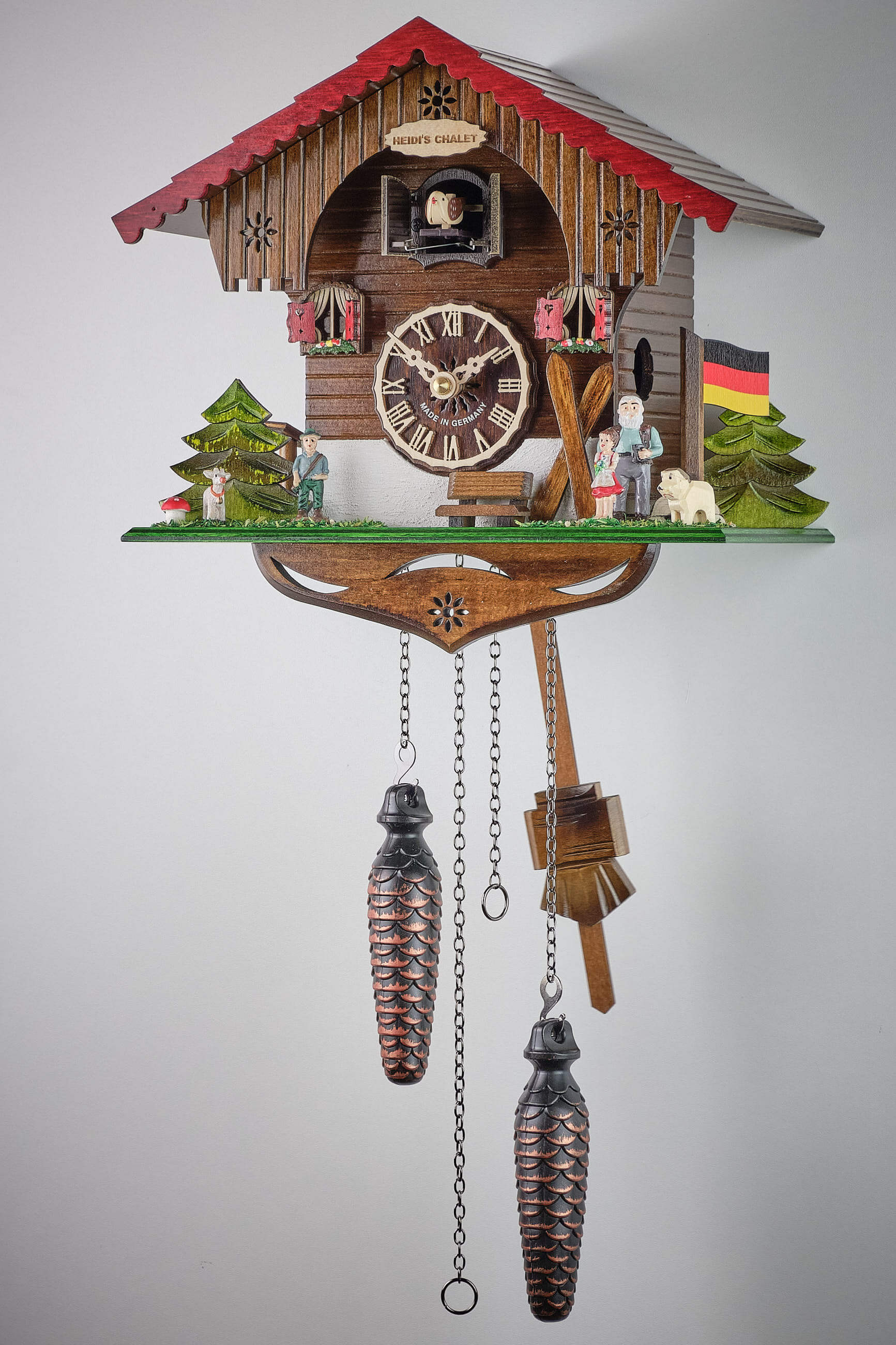 Engstler -Kuckucksuhr Heidihaus mit Flagge Quarz Uhrwerk 25cm- 3703 Q