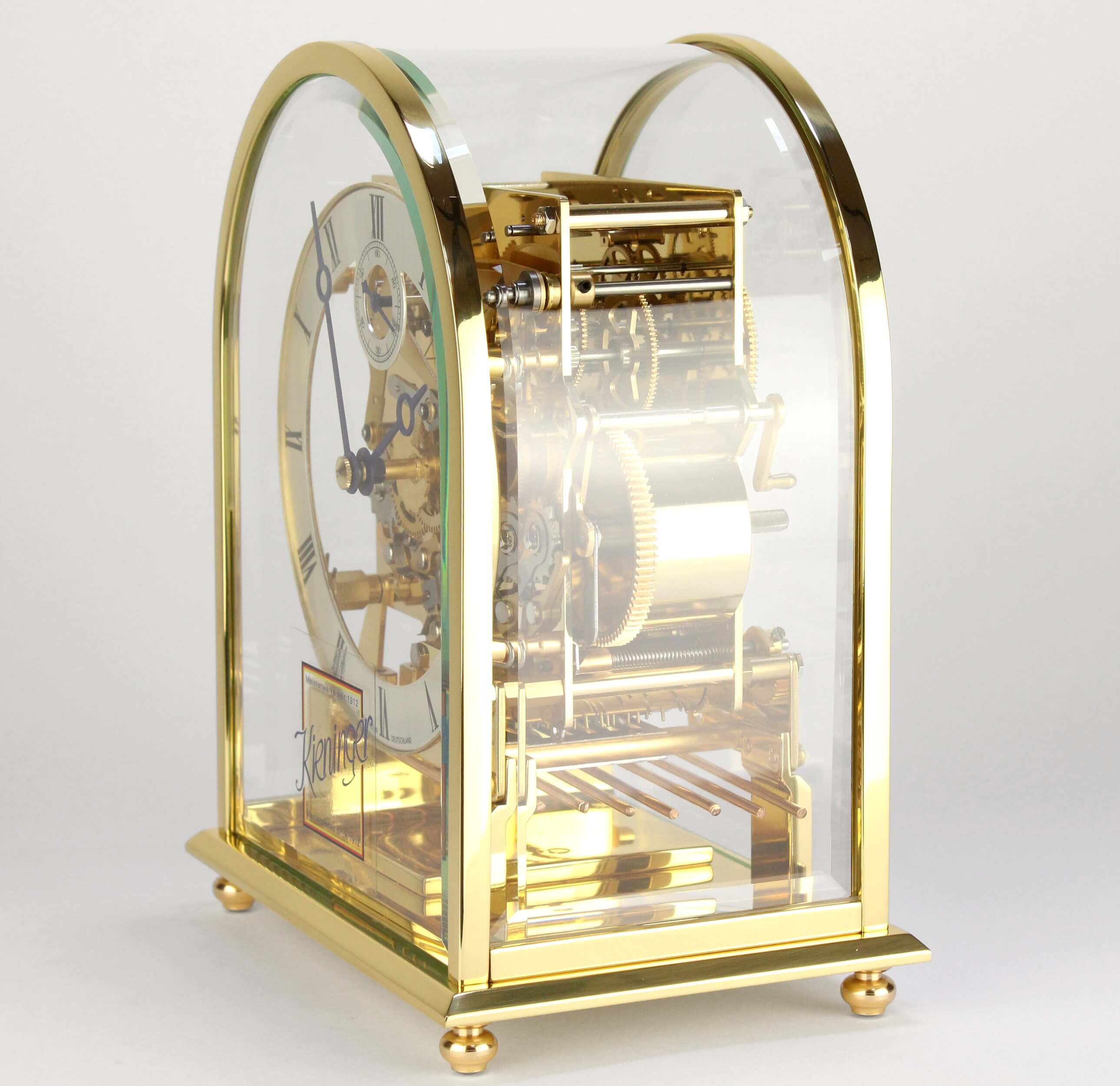 Kieninger -Tischuhr Messing Glas 3 Melodien Schlagwerk Mechanisch  20cm- 1226-01-04