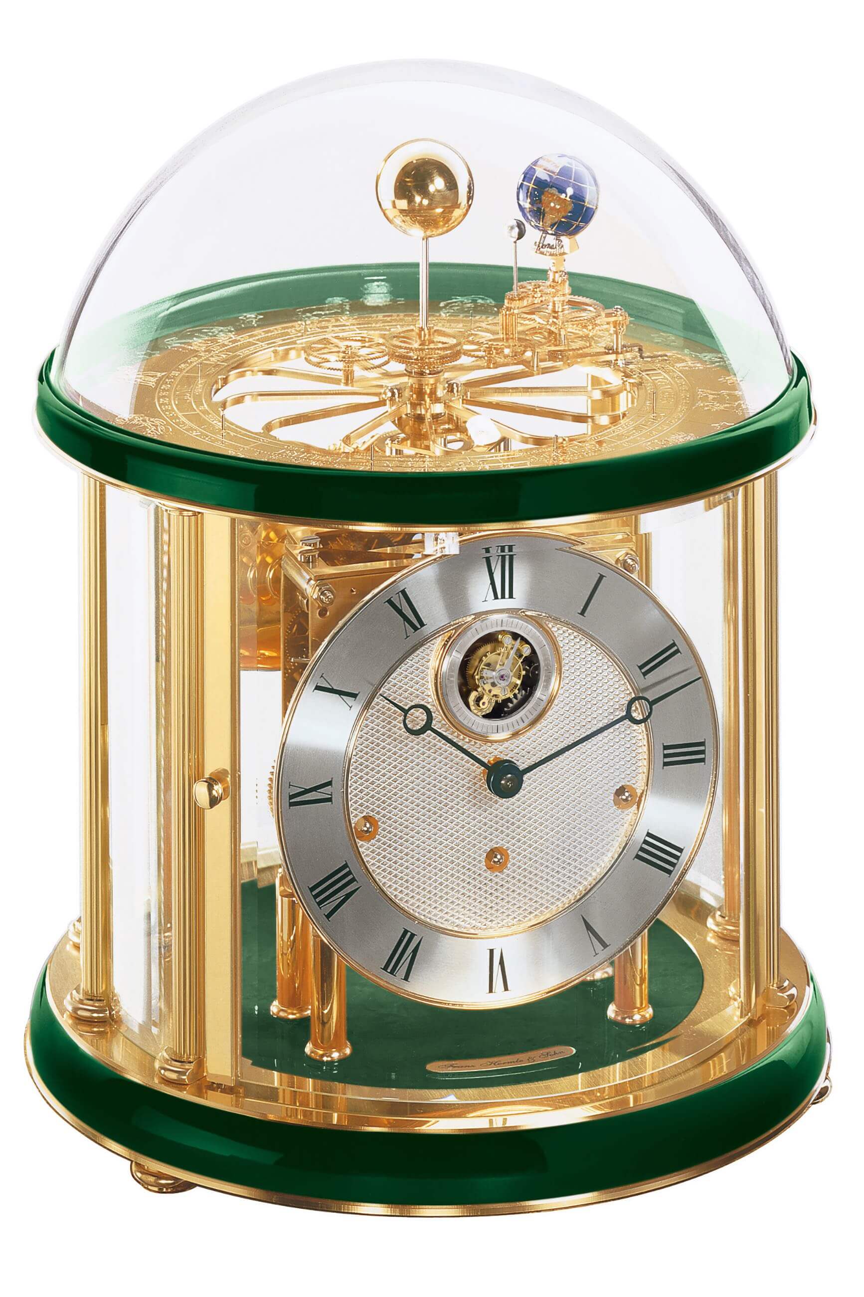 Hermle -Tellurium Tourbillon Grün Messing 8-Tage Laufwerk 35cm- 23069-V10352