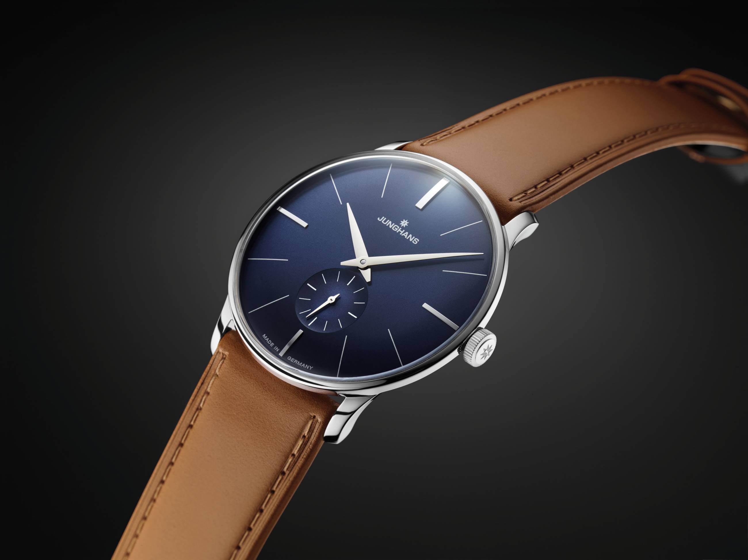 Junghans -Meister Hand-Wound Brown Blue Men's Watch Sapphire Crystal 38mm- 027/3504.02