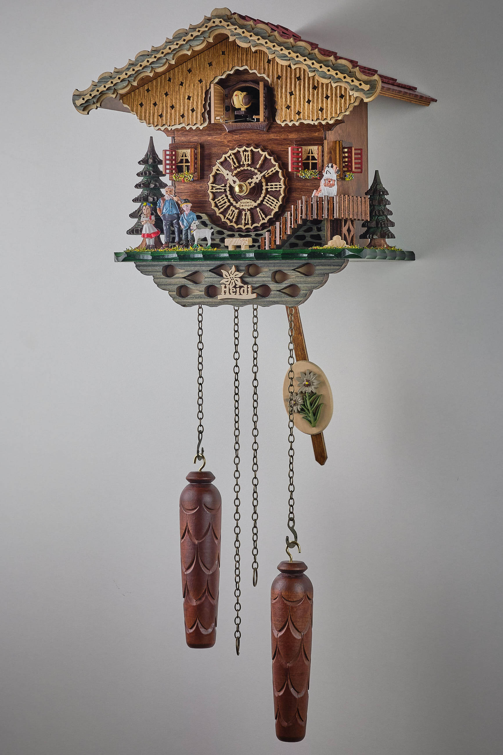 Trenkle -Cuckoo Clock Quartz Movement Black Forest House Heidi with illumination 24cm- 7204 QM HZZG