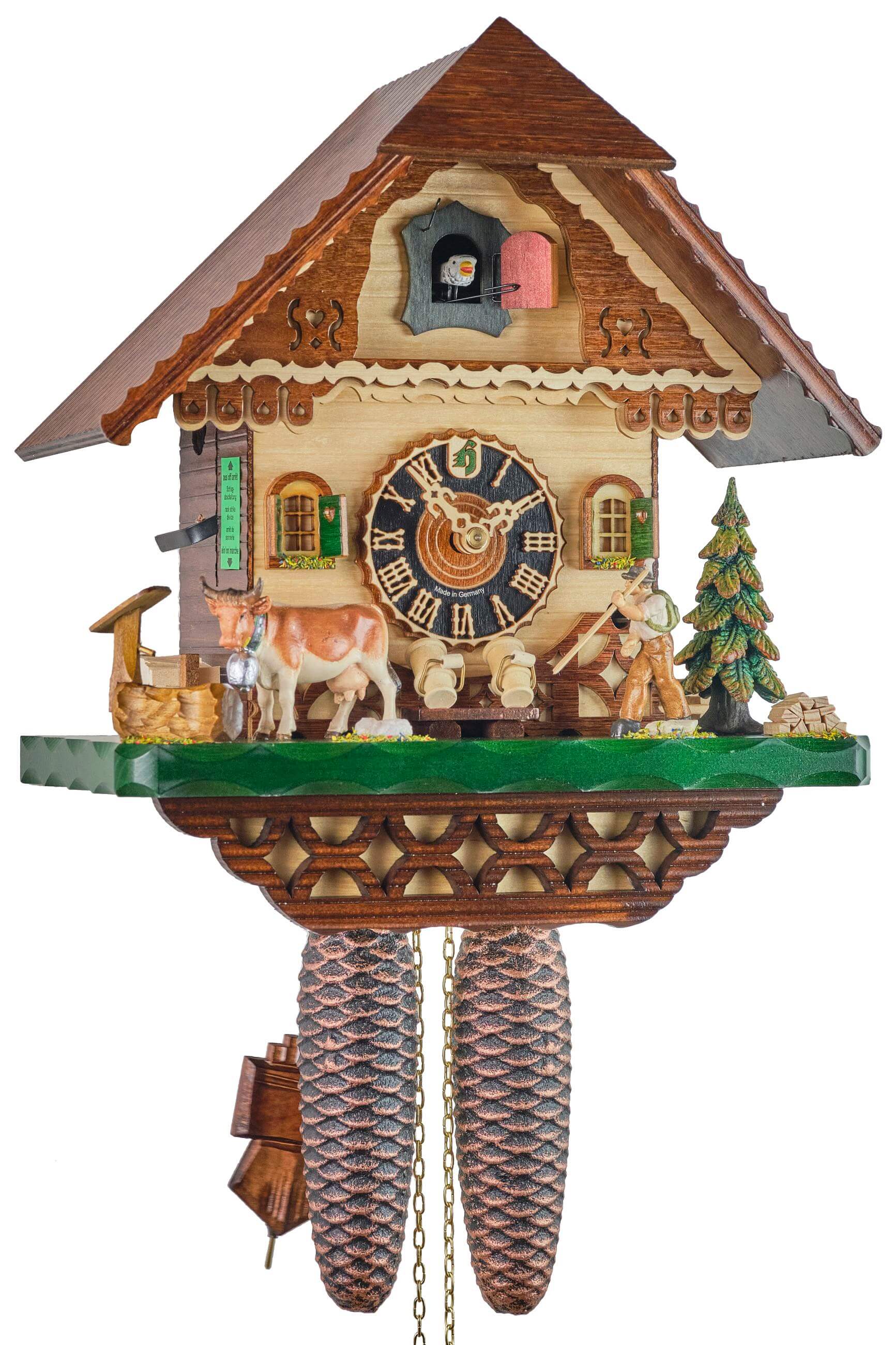 Hönes -Cuckoo Clock Black Forest House with Wanderer 8-Day Movement 32cm- 8240