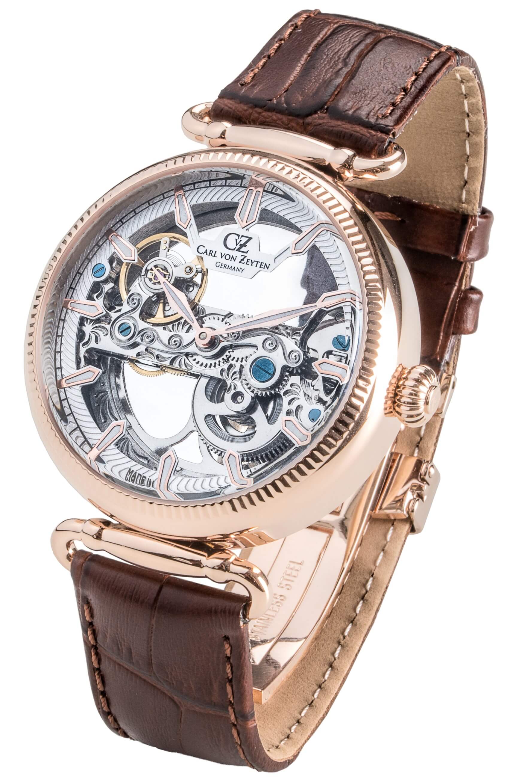 Carl von Zeyten -Elzach Men's Watch Brown White Skeleton Movement Sapphire Crystal Automatic 42mm- CVZ0031RWHS