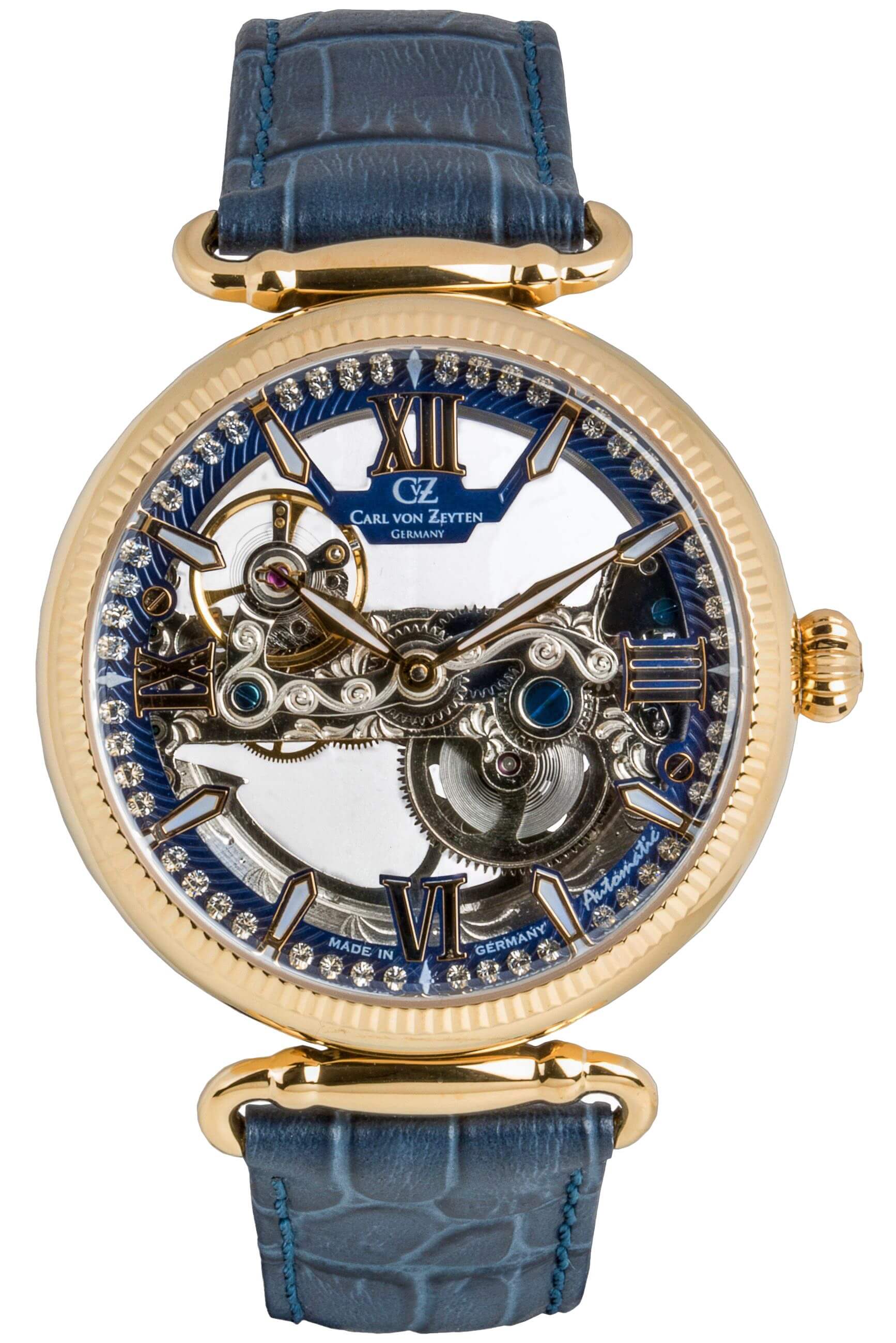 Carl von Zeyten -Häusern ladies' watch blue gold skeleton movement sapphire crystal automatic 42mm- CVZ0083GBLS