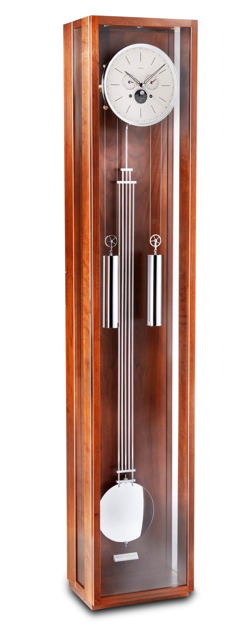 Kieninger -Standing clock walnut 8-rod gong mechanical 201cm- 0139-26-01