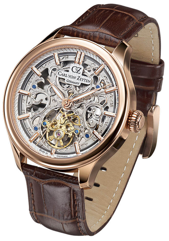 Carl von Zeyten -St.Georgen men's watch silver brown automatic skeleton dial 46mm- CVZ0014RSLS