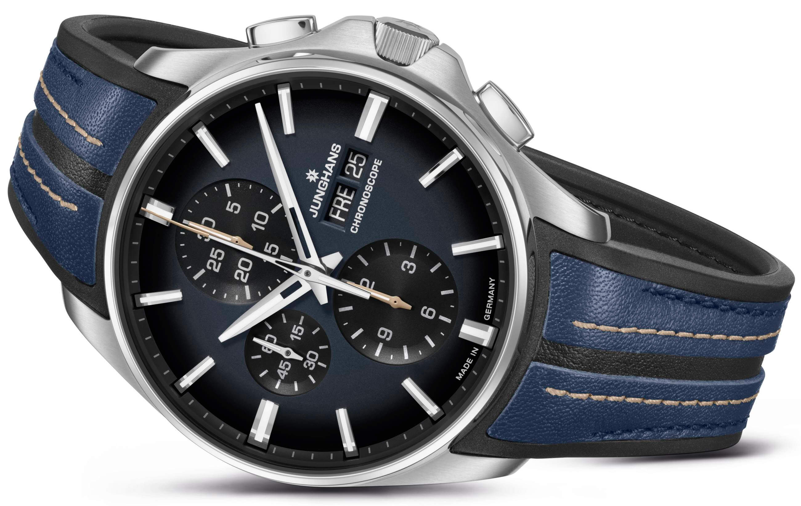 Junghans -Meister S Chronoscope men's watch dark blue black automatic sapphire crystal 45mm- 027/4227.00