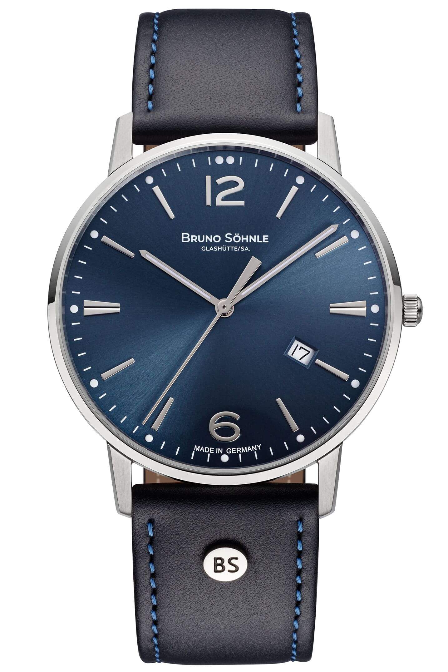 Bruno Söhnle -Stuttgart III Big Herrenuhr Blau Silber Quarz Saphirglas 42mm- 17-13175-343
