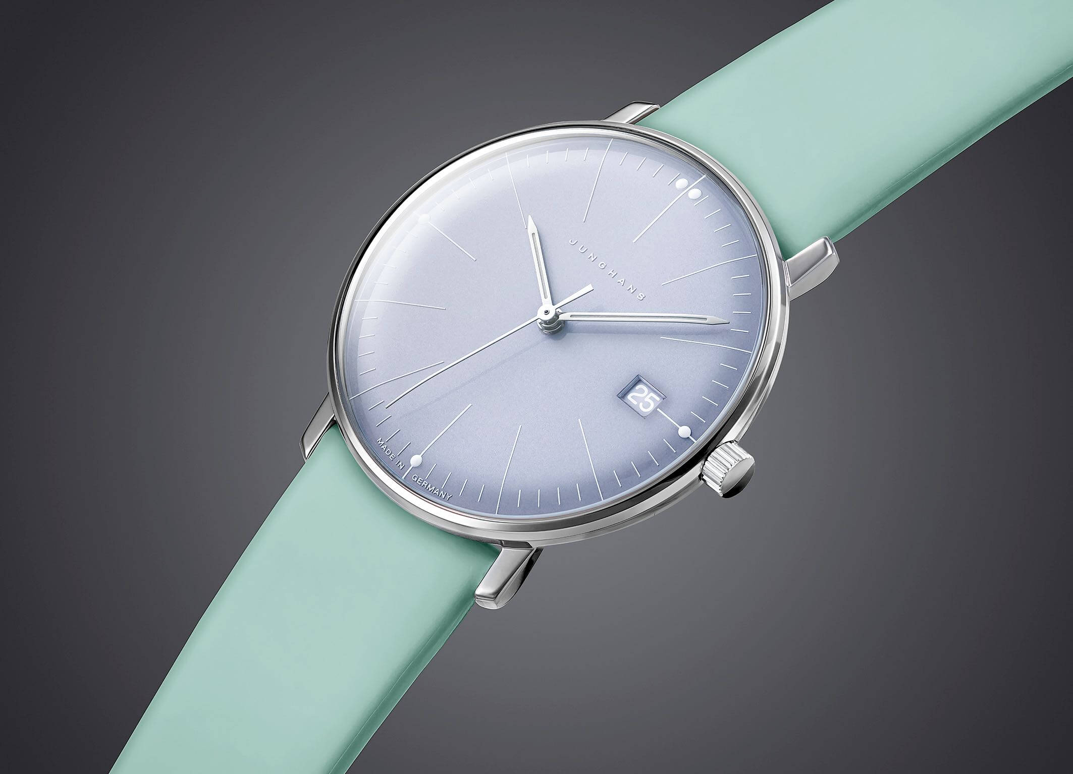 Junghans -max bill ladies' watch light green blue quartz sapphire crystal 33mm- 047/4554.02