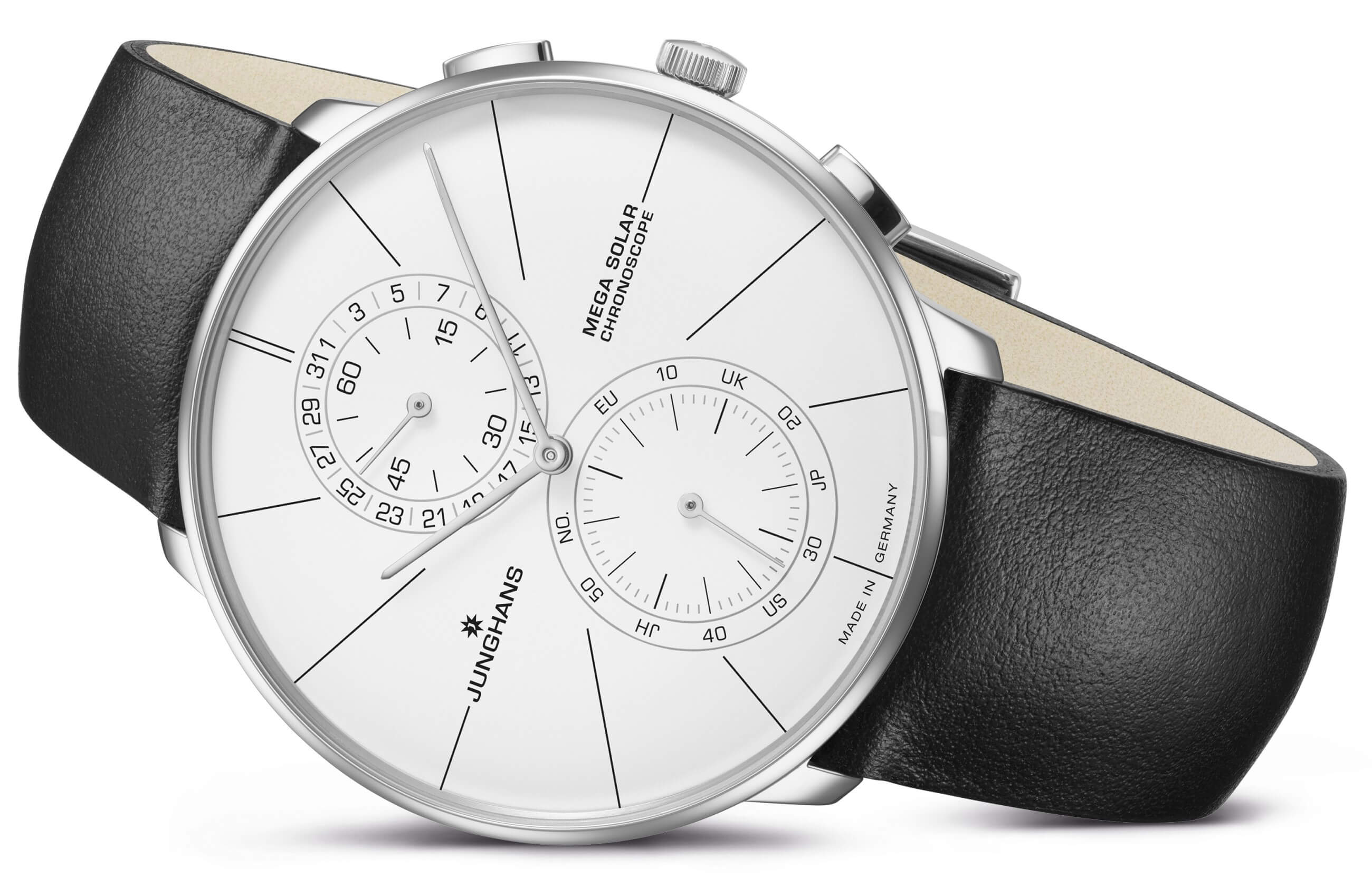 Junghans -Meister fein Chronoscope MEGA Solar Men's Watch Black Silver Sapphire Crystal 40mm- 059/4200.00
