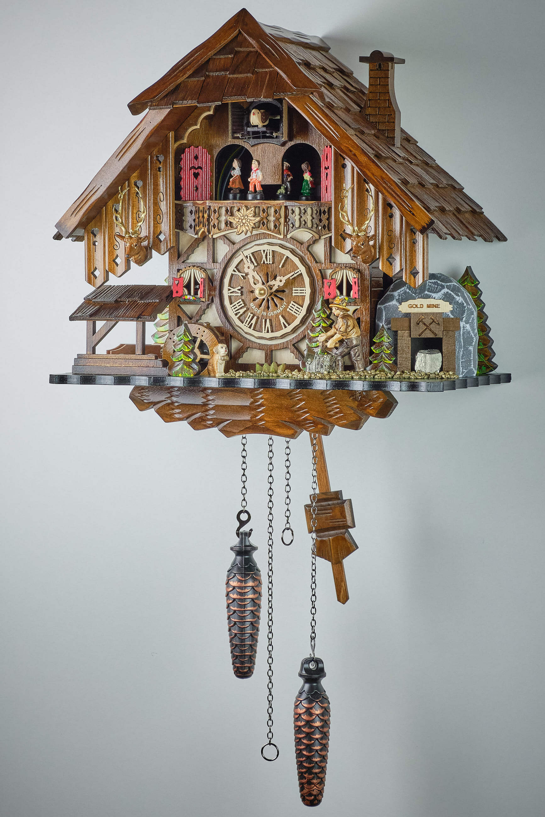 Engstler -Cuckoo Clock Quartz Music Gold Mine 33cm- 48721 QMT