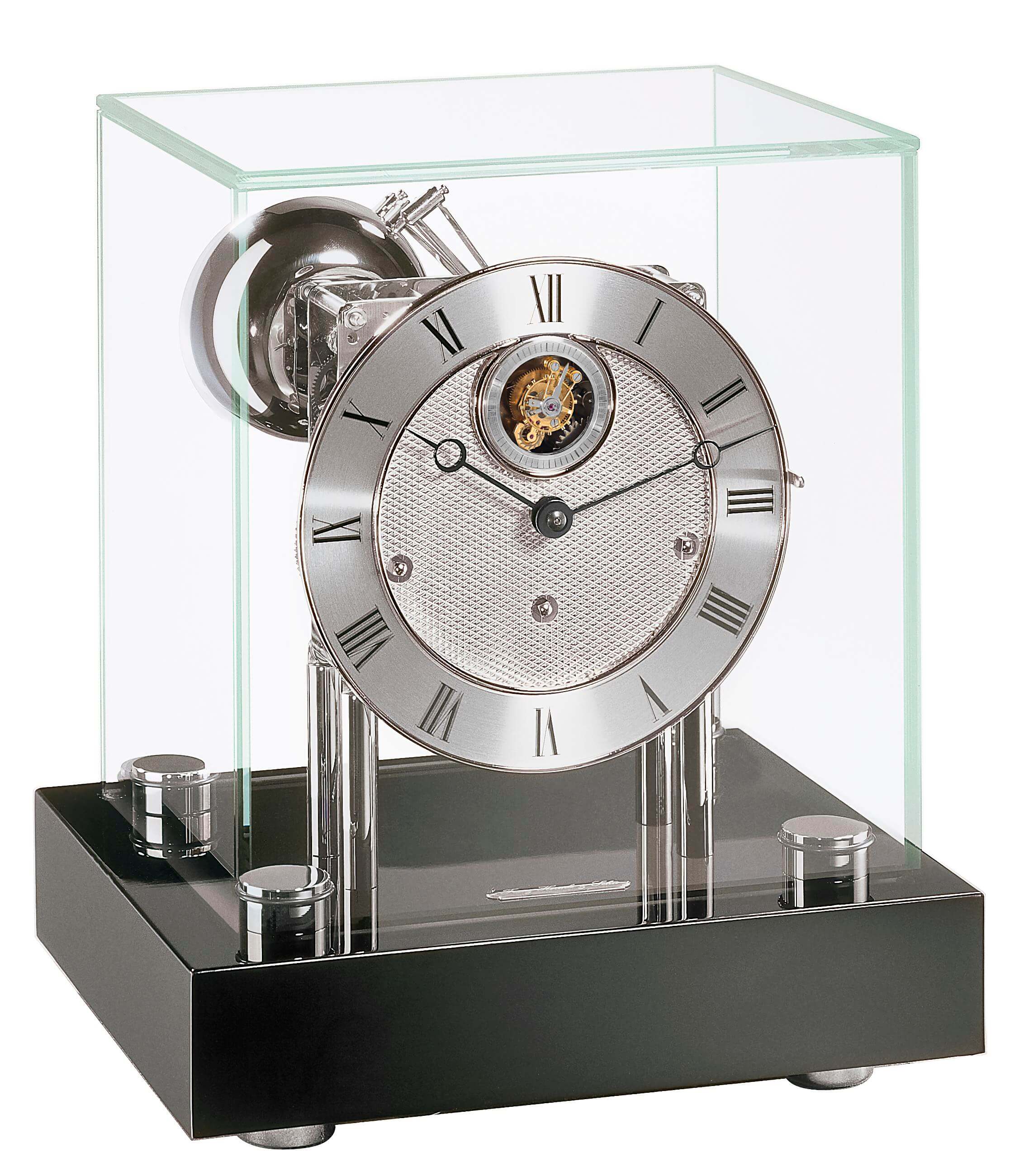 Hermle -Tischuhr Houston Chrom Schwarz Tourbillon Westminster Mechanisch 30cm- 22860-740352