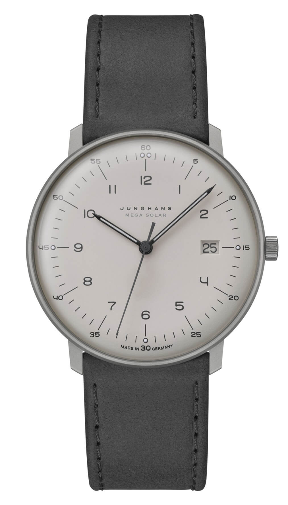 Junghans -max bill MEGA Solar men's watch grey radio-controlled solar movement sapphire crystal 38mm- 059/2023.02