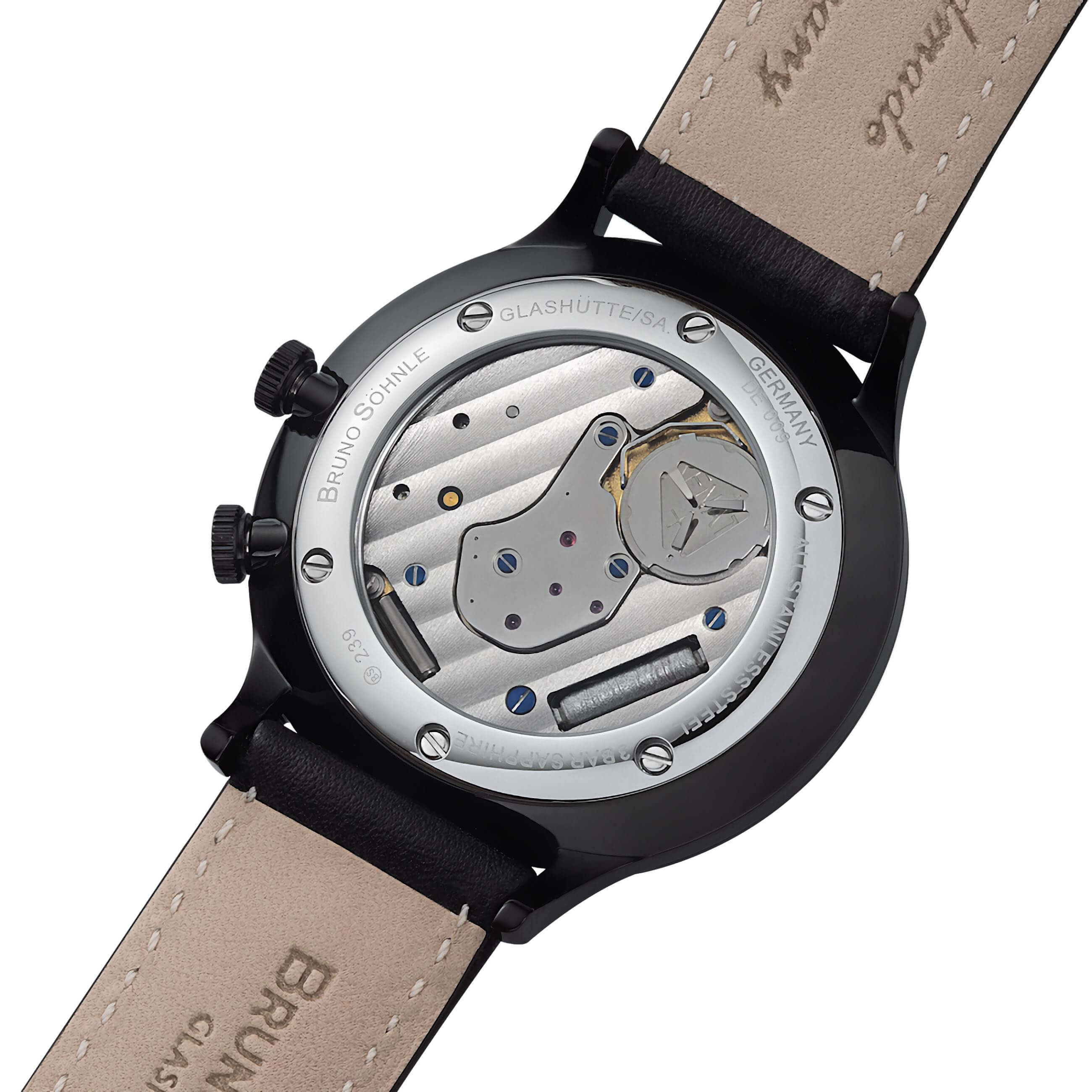 Bruno Söhnle -Brunello GMT Herrenuhr Schwarz Datum Saphirglas Quarz 41mm- 17-73239-721