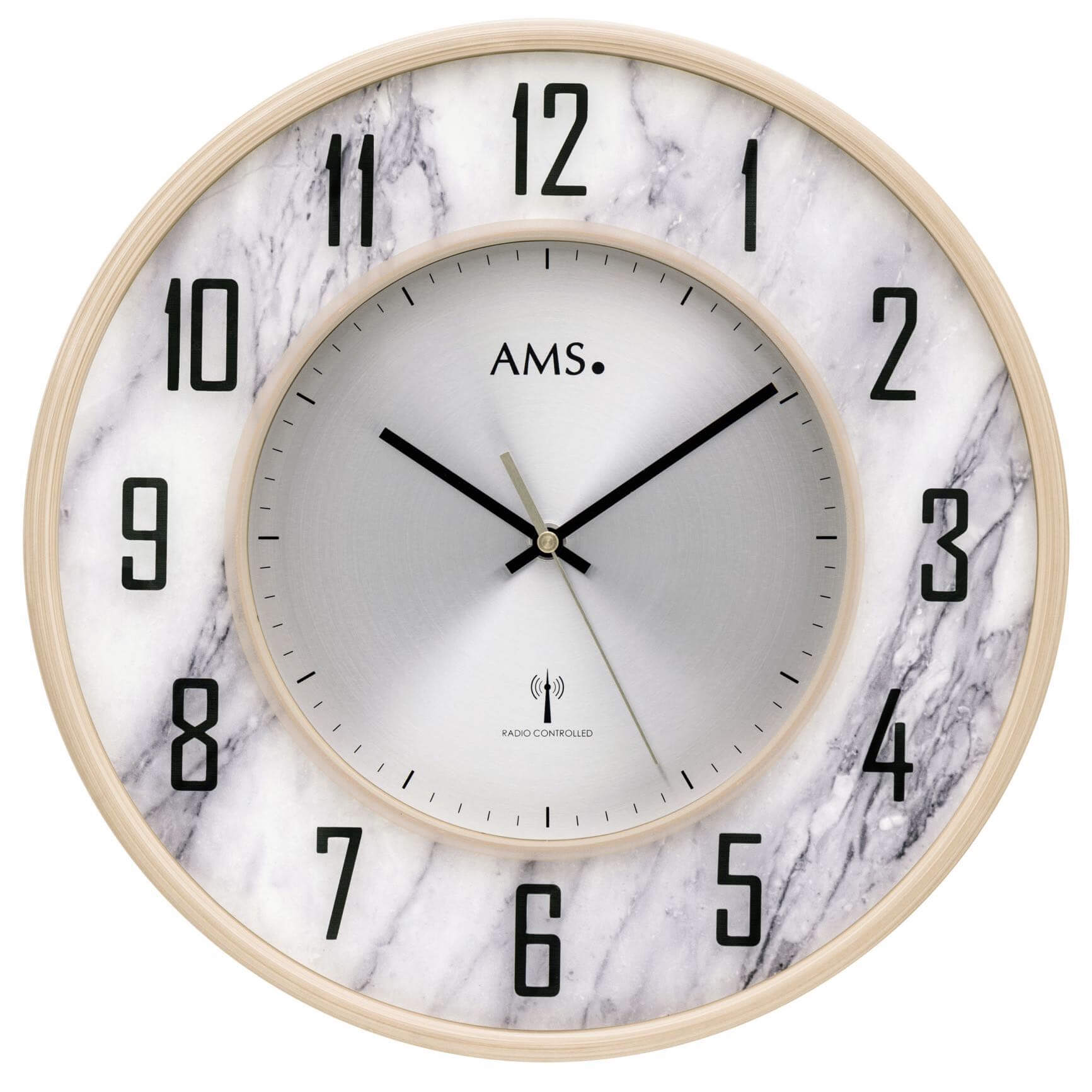 AMS -Wall clock marble look radio controlled movement 34cm- 5588