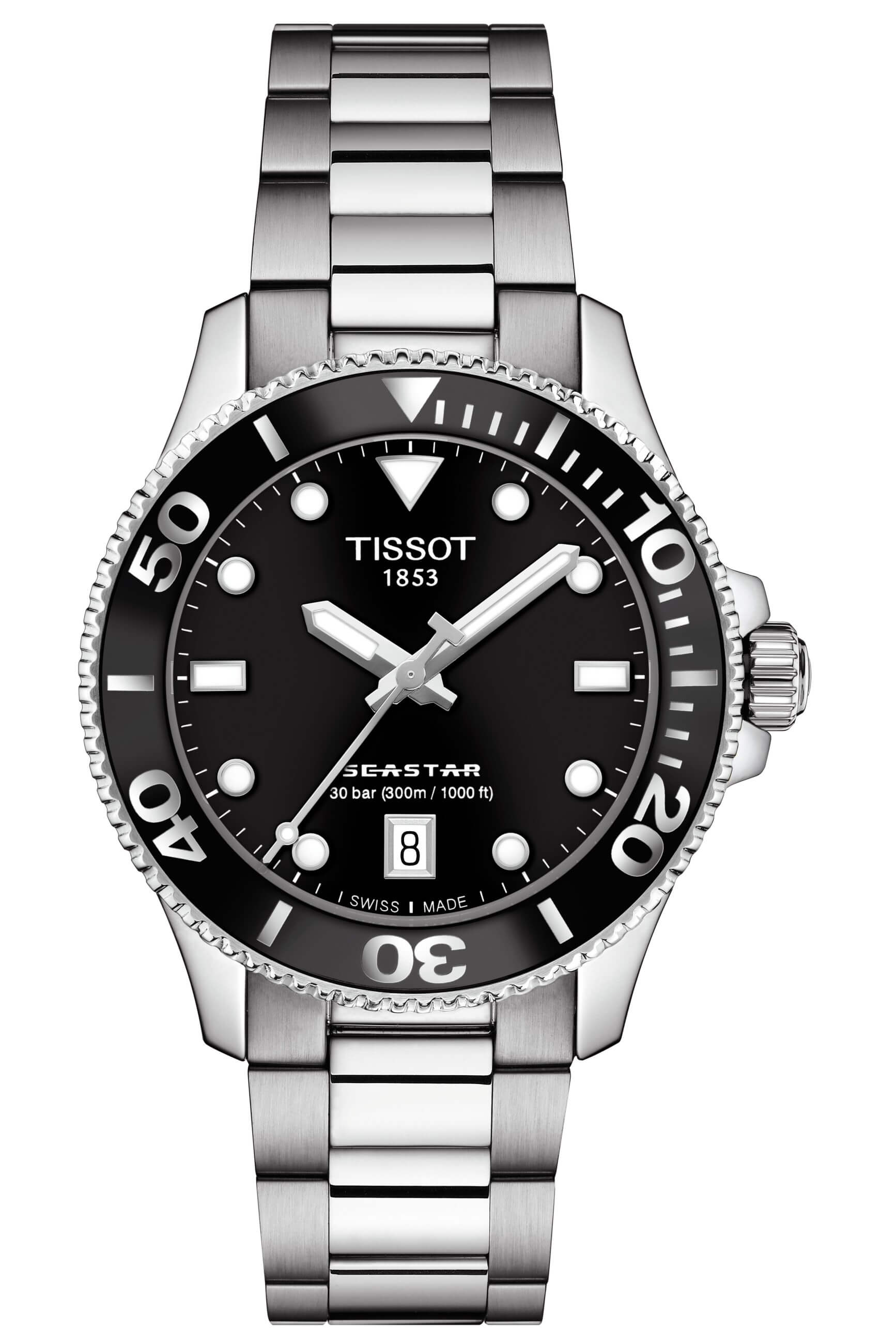 TISSOT -Seastar 1000 ladies' watch silver black quartz sapphire crystal 36mm- T120.210.11.051.00