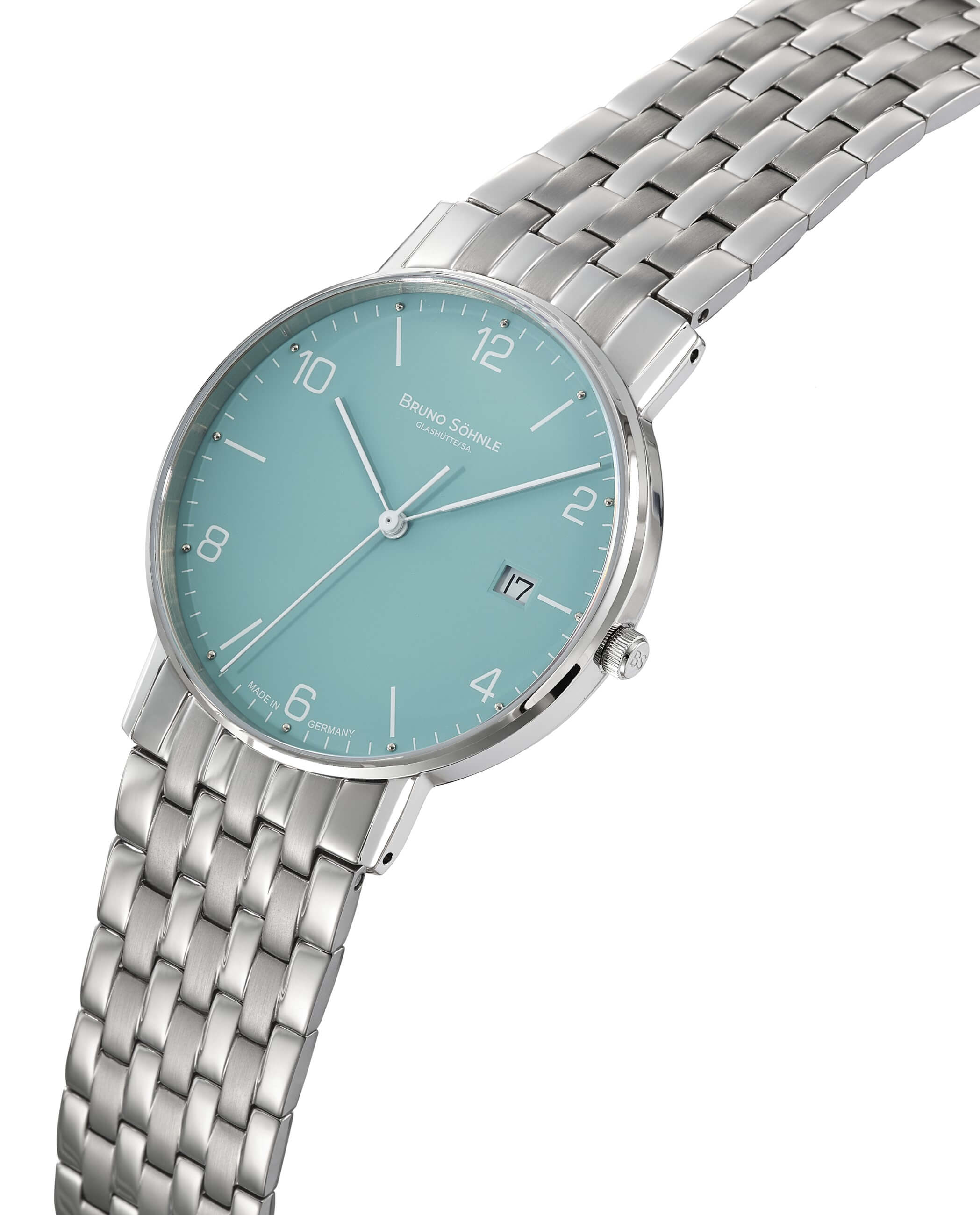 Bruno Söhnle -Rondo Herrenuhr Silber Petrol Quarz Saphirglas 38mm- 17-13105-422