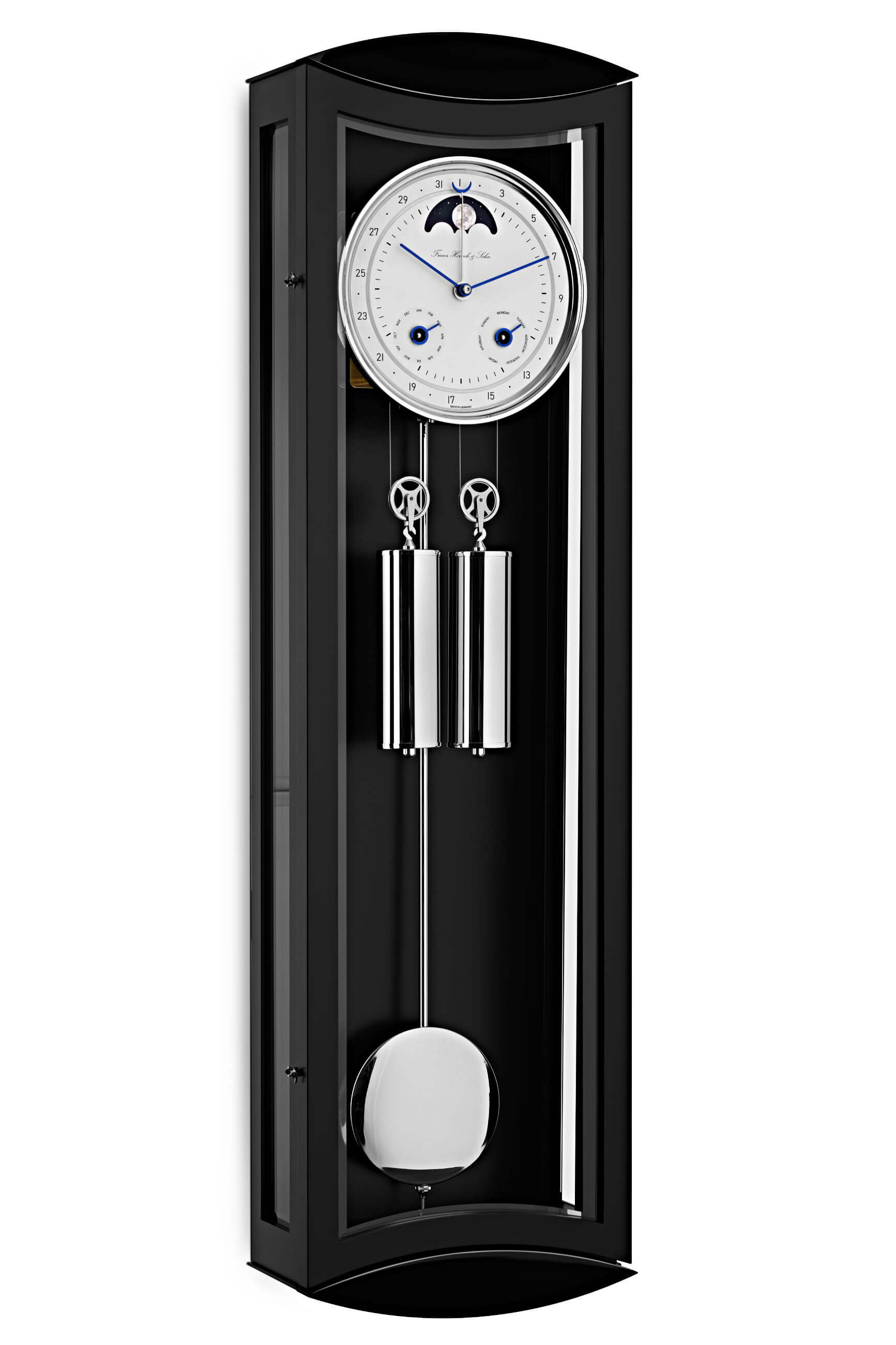 Hermle -Wanduhr Hermle Mornington II Schwarz weißes Zifferblatt 8-Tage 1/2 Stundenschlag- 71026-740058