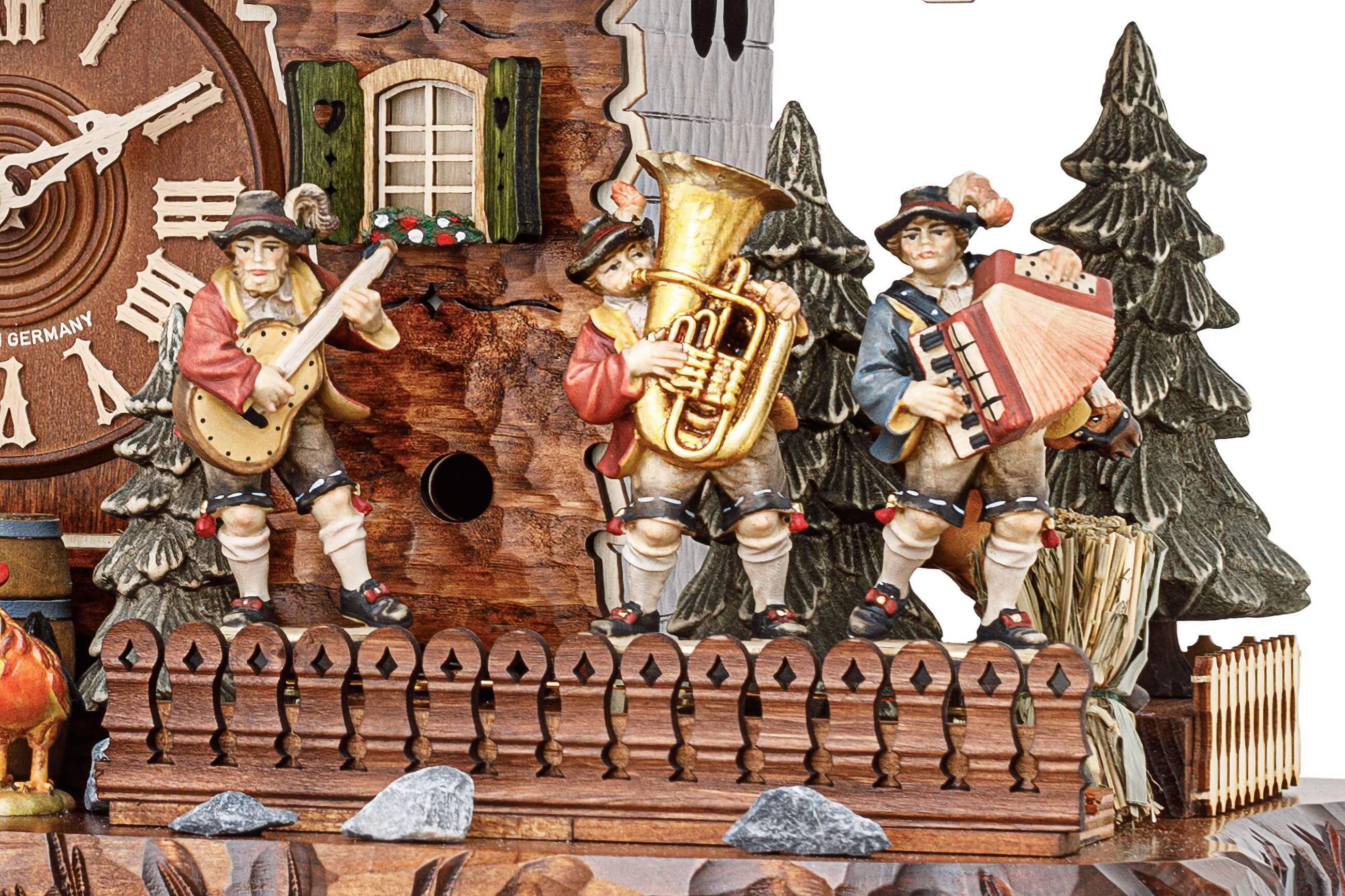 Hekas -Kuckucksuhr 8-Tage Laufwerk Musik Haus Musikanten 63cm- 3756/8 EX