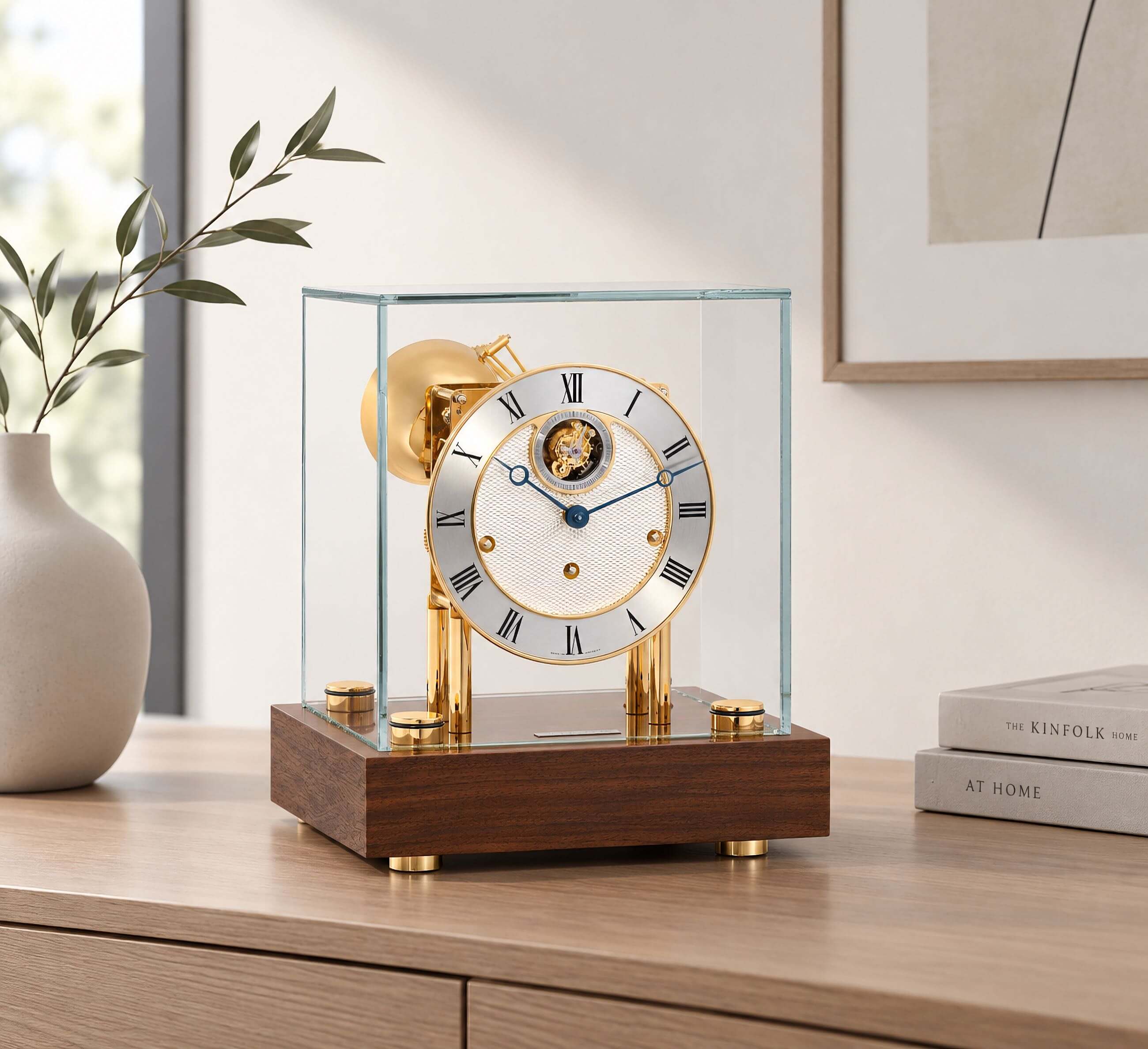 Hermle -Tischuhr Houston Nussbaum Messing Tourbillon Westminster Mechanisch 30cm- 22860-030352