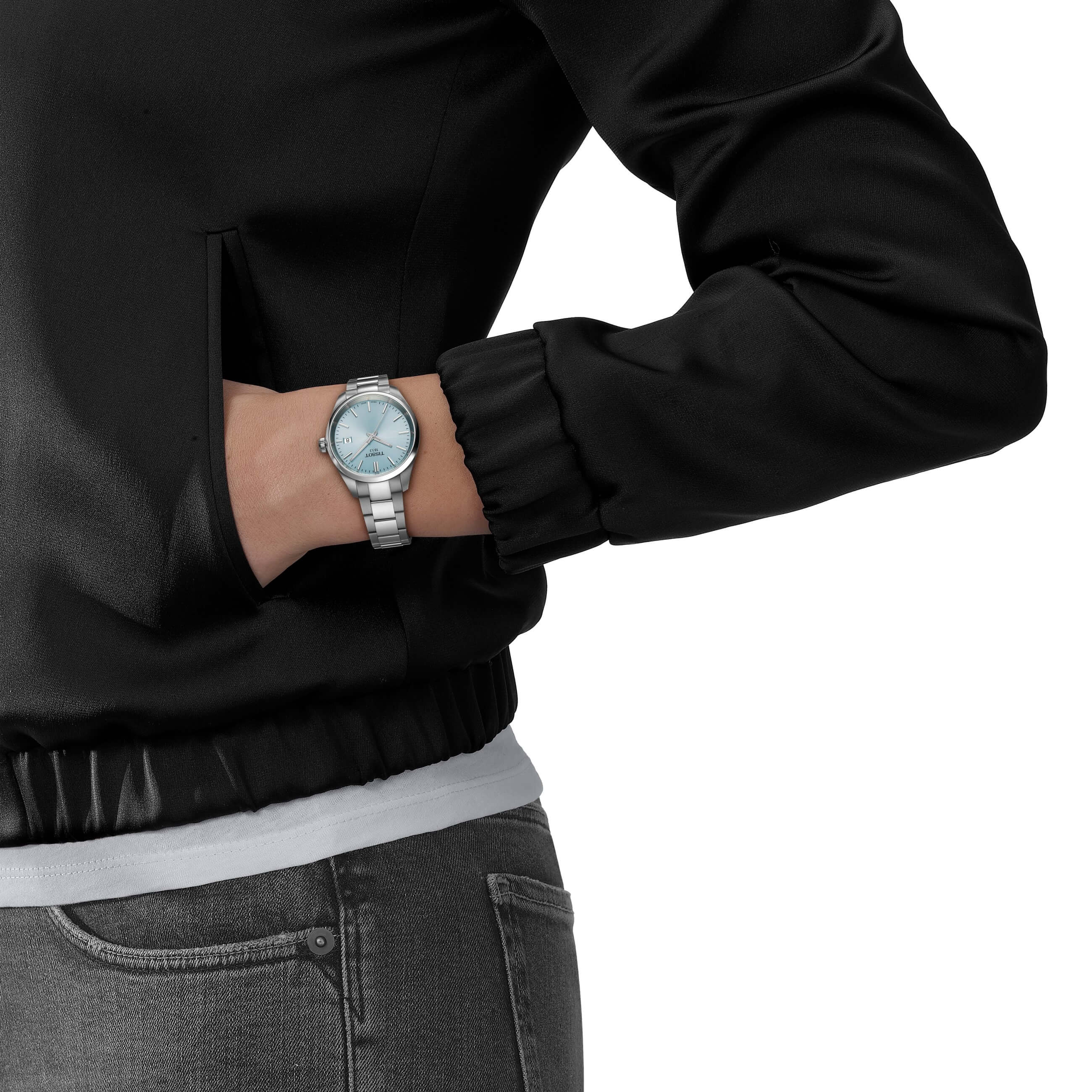 TISSOT -PR 100 ladies' watch silver ice blue quartz date sapphire crystal 34mm- T150.210.11.351.00