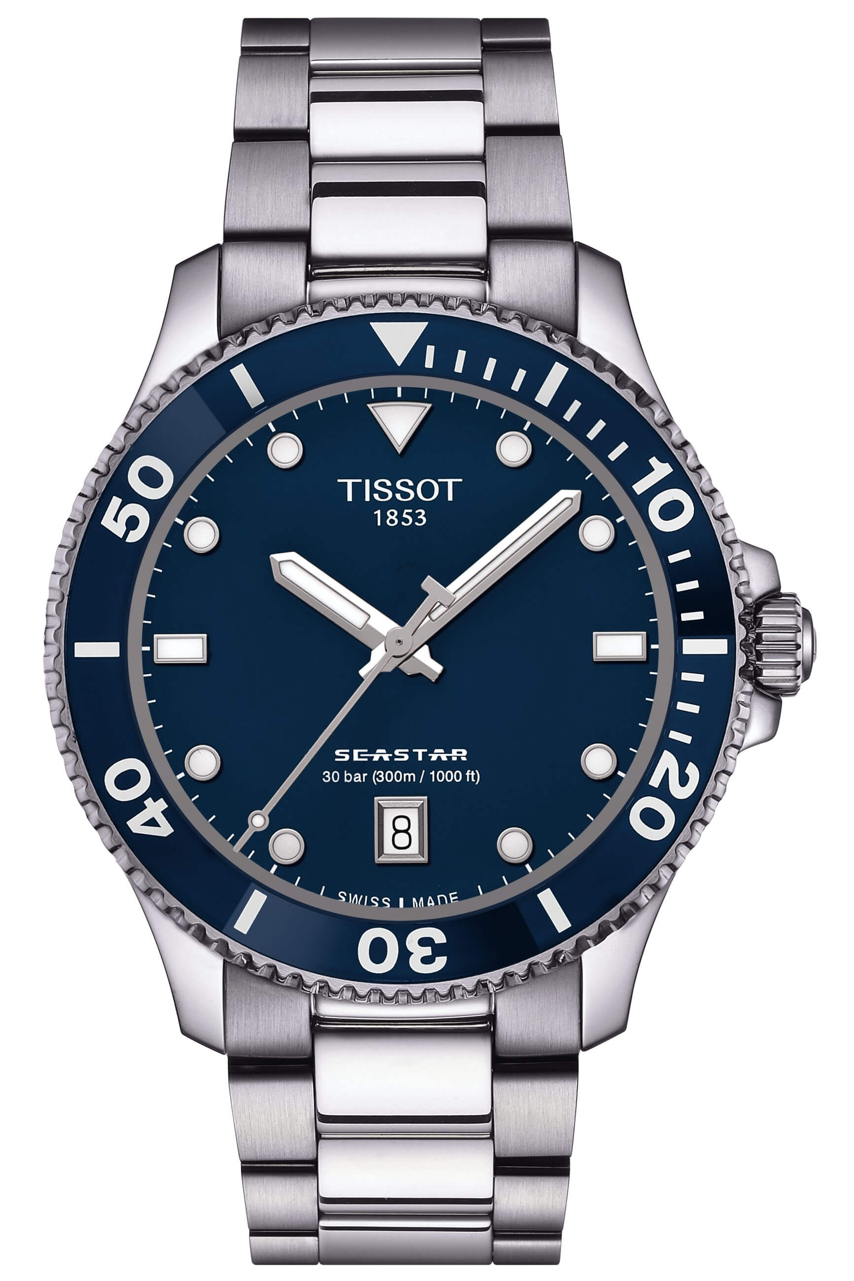 TISSOT -Seastar 1000 men's and ladies' watch silver blue quartz sapphire crystal 40mm- T120.410.11.041.00