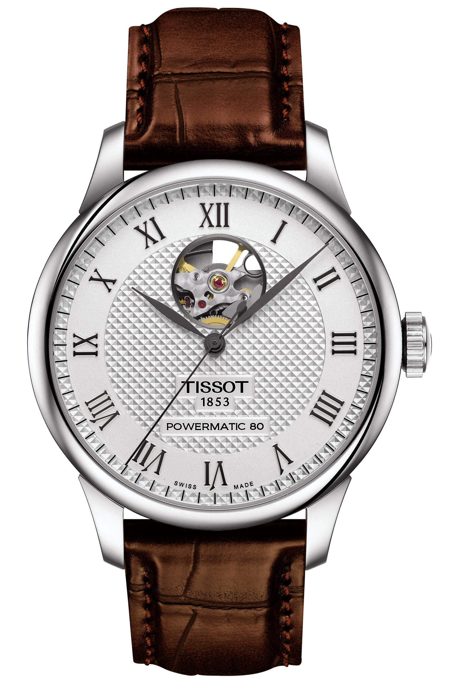 TISSOT -Le Locle Powermatic 80 Open Heart Men's Watch Brown Silver Automatic 39mm- T006.407.16.033.01