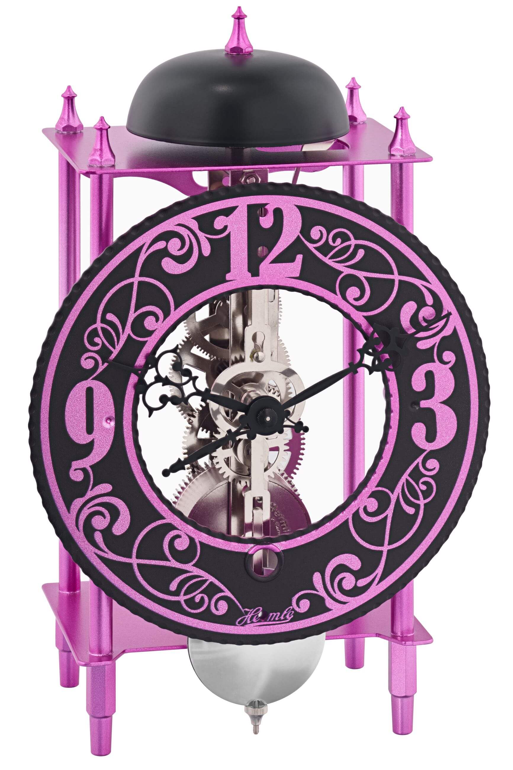 Hermle table clock purple 8-day skeleton movement chime 24cm- 23060-B40711