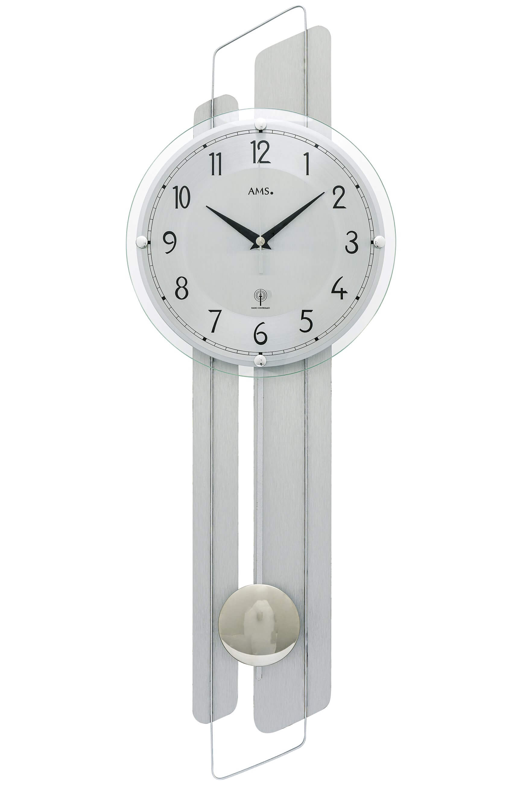 AMS -Pendeluhr Silber Funkuhrwerk 66cm- 5330