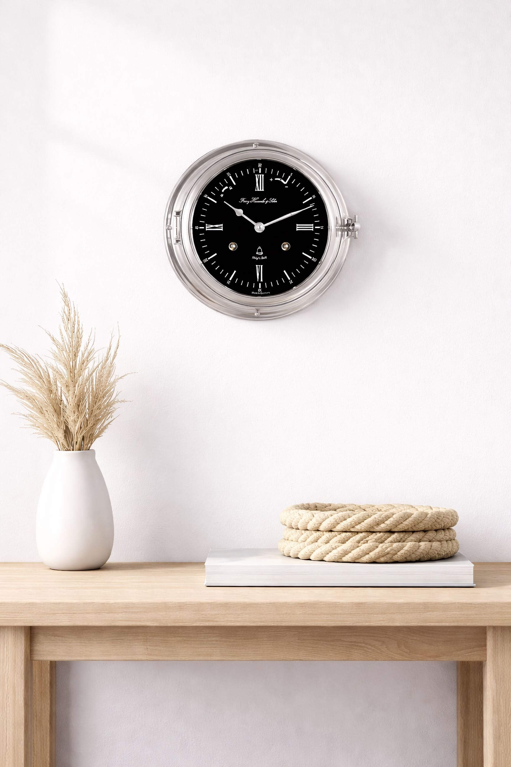 Hermle -Schiffsuhr Hermle Caspian 18cm Chrom Schwarz 8-Tage Laufwerk- 35068-000132