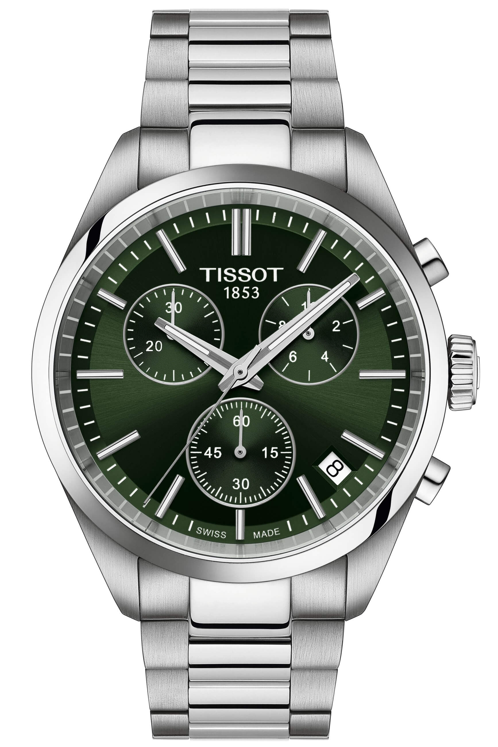 TISSOT -PR 100 Chronograph Men's Watch Silver Dark Green Quartz Sapphire Crystal 40mm- T150.417.11.091.00