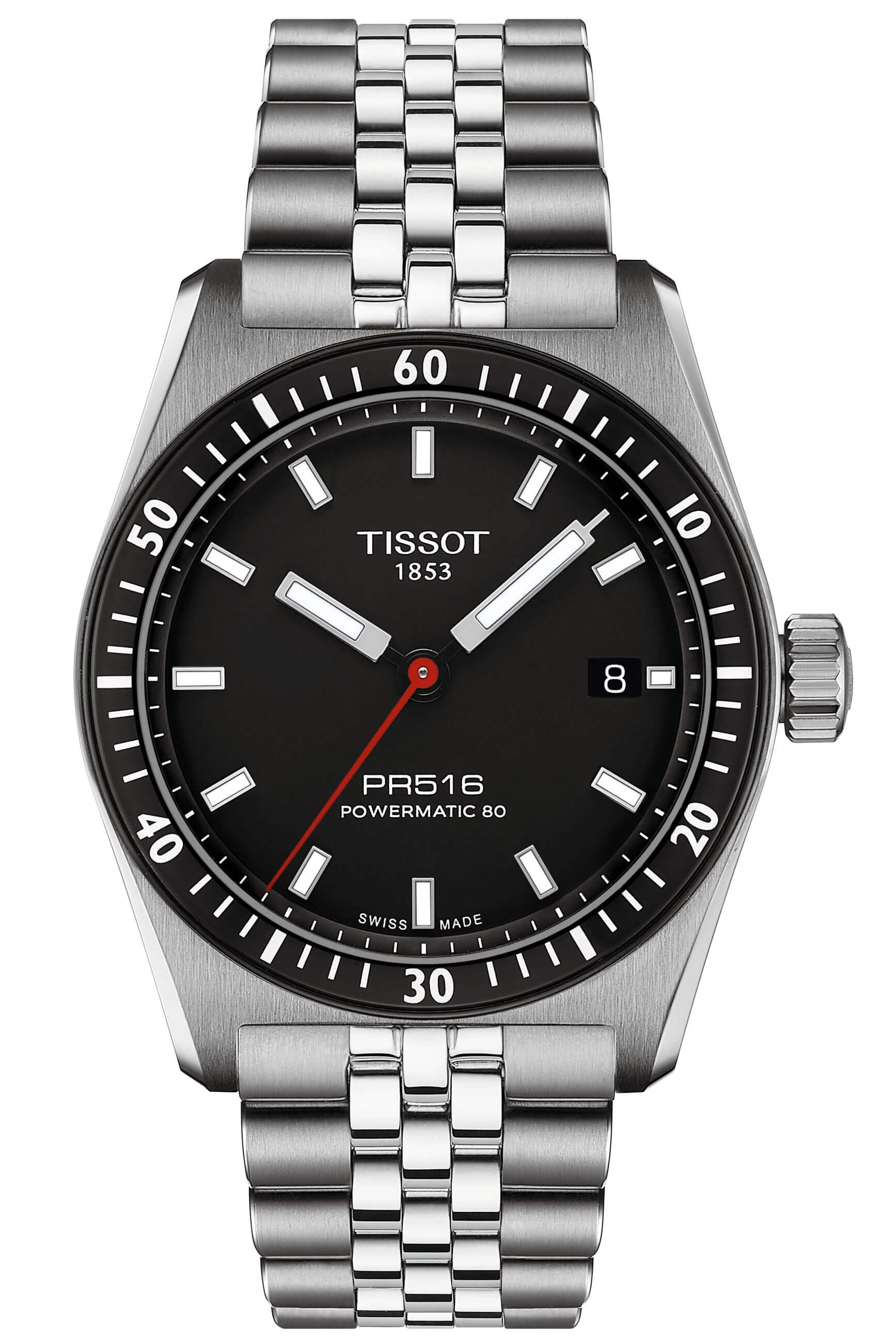 TISSOT -PR516 Powermatic 80 Men's Watch Silver Black Automatic Sapphire Crystal 38mm- T149.407.11.051.00