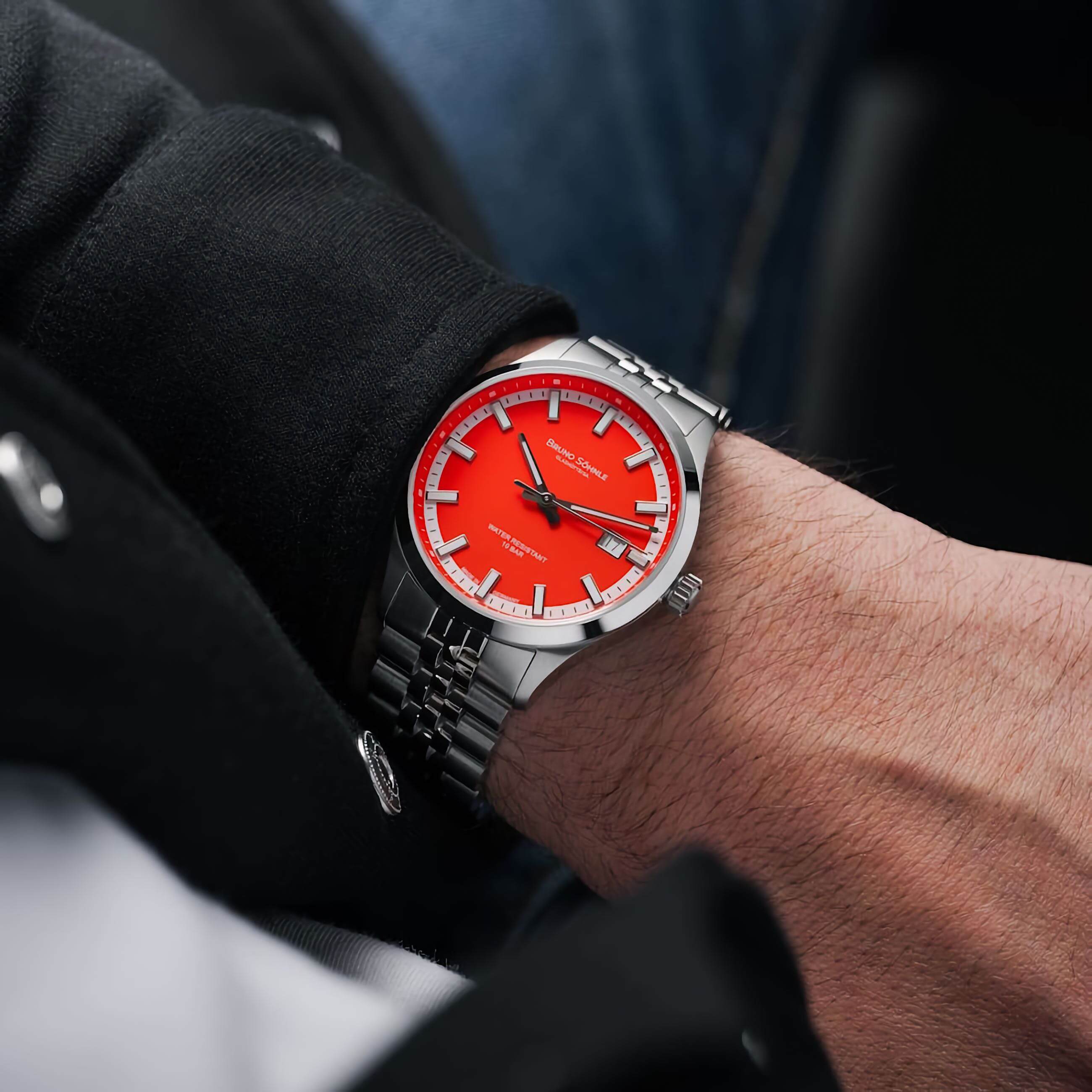 Bruno Söhnle -Turin Automatik Herrenuhr Silber Rot Datum Saphirglas 40mm- 17-12230-540