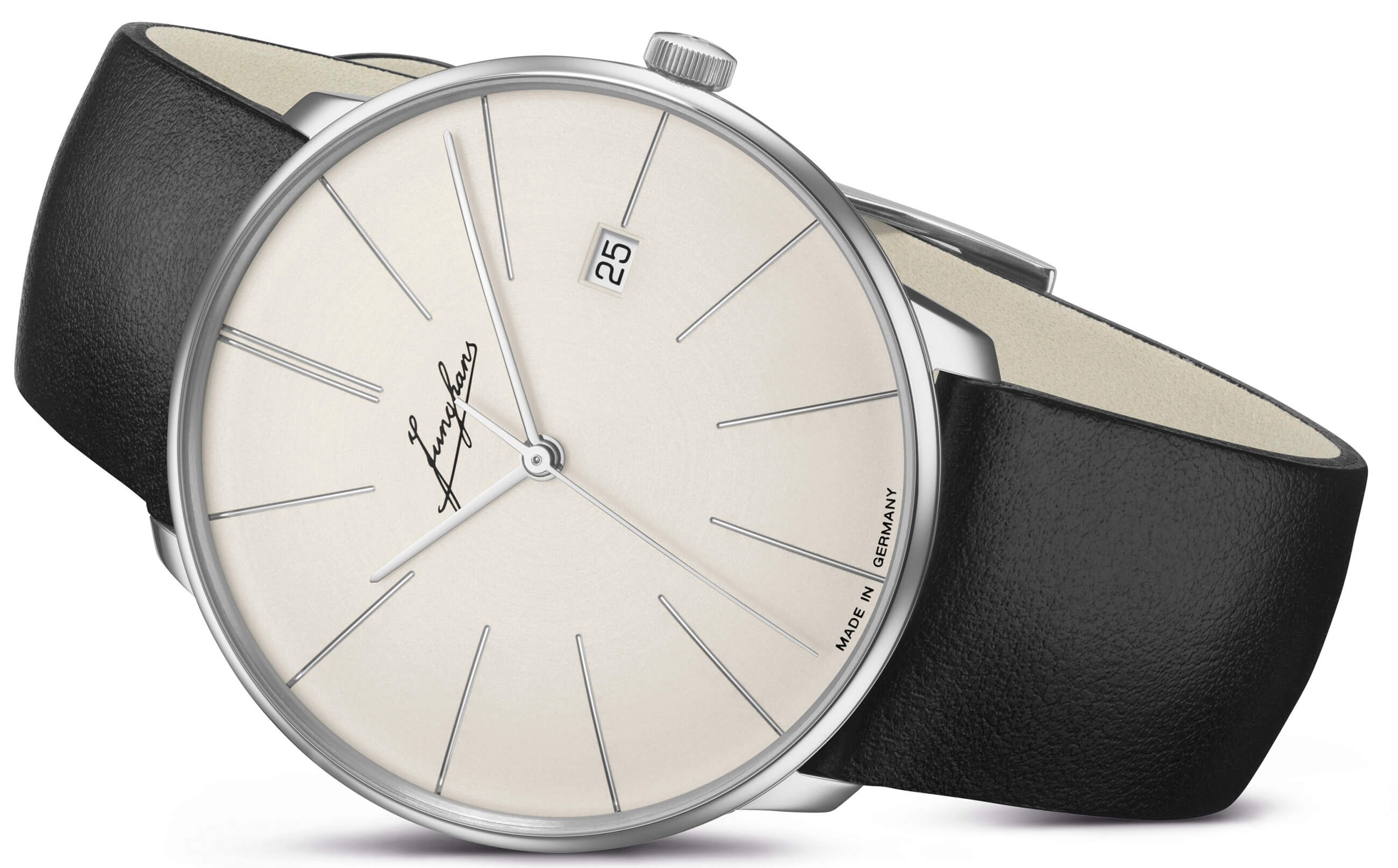 Junghans -Meister fein Automatik Signatur Herrenuhr Schwarz Silber Saphirglas 40mm- 027/4355.00