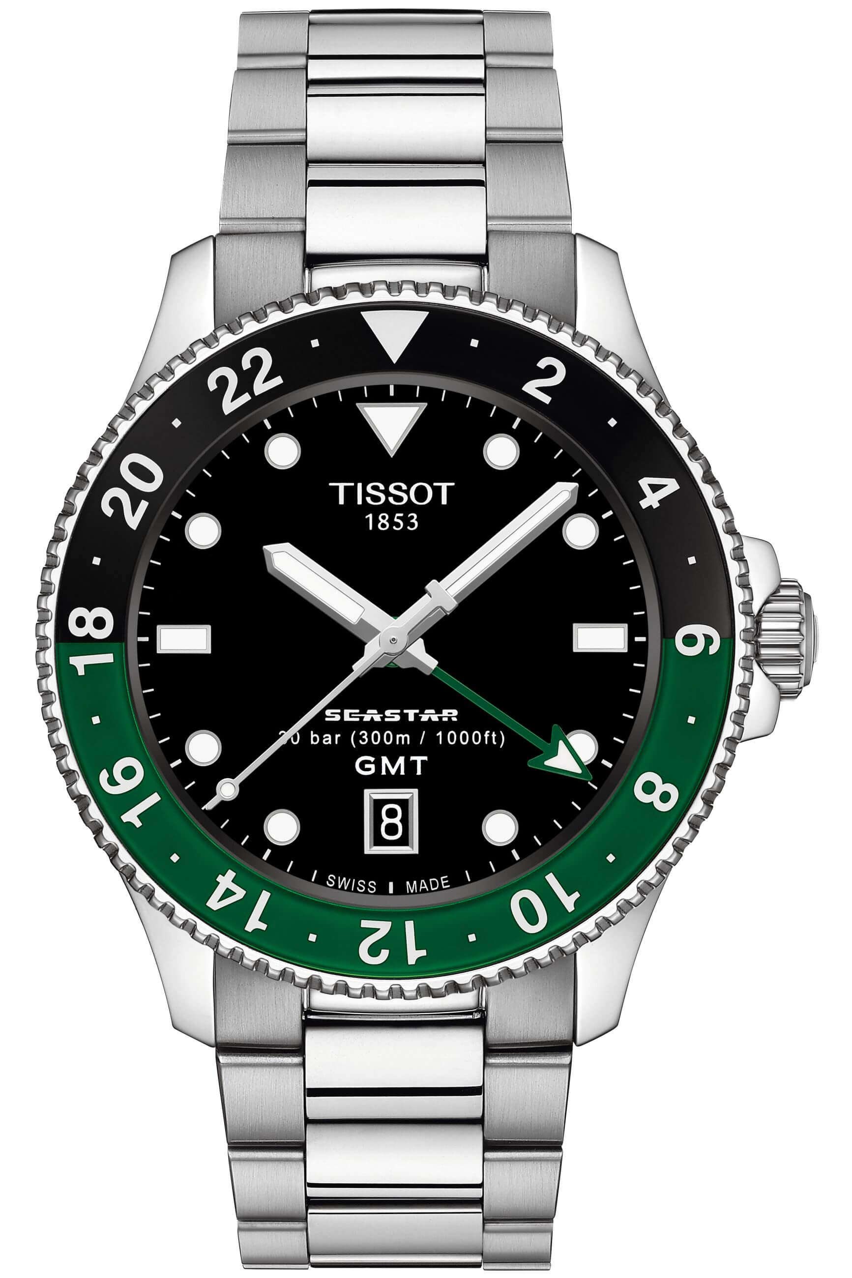TISSOT -Seastar 1000 GMT Men's Watch Silver Black Quartz Sapphire Crystal 40mm- T120.852.11.051.00