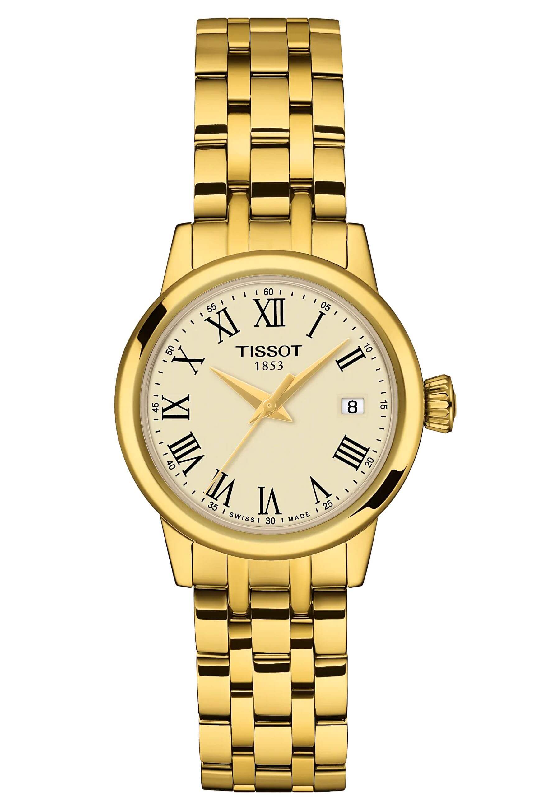 TISSOT -Classic Dream Damenuhr Gold Elfenbein Datum Saphirglas Quarz 28mm- T129.210.33.263.00