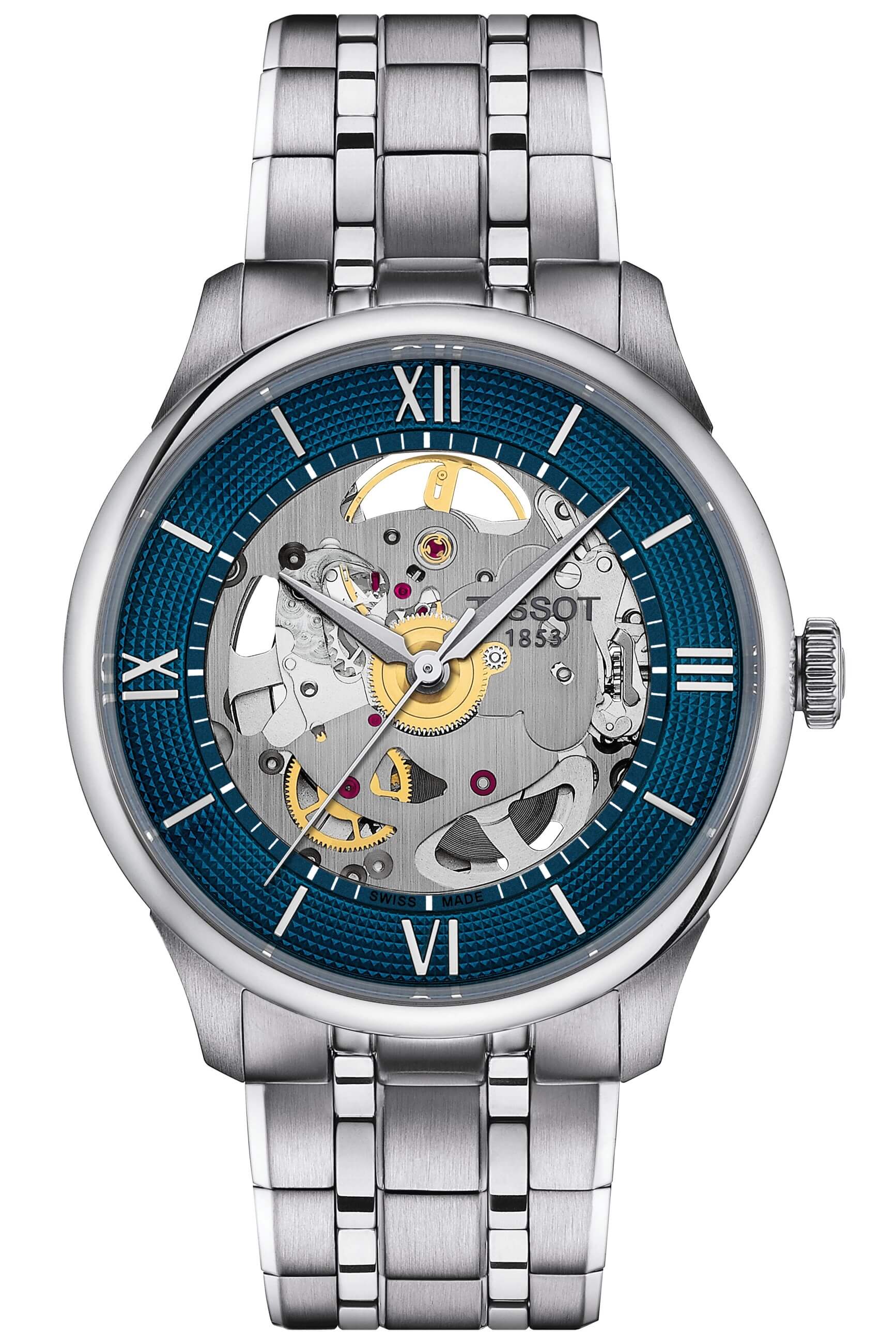 TISSOT -Chemin Des Tourelles Squelette Men's Watch Silver Blue Automatic Sapphire Crystal 39mm- T139.836.11.048.00