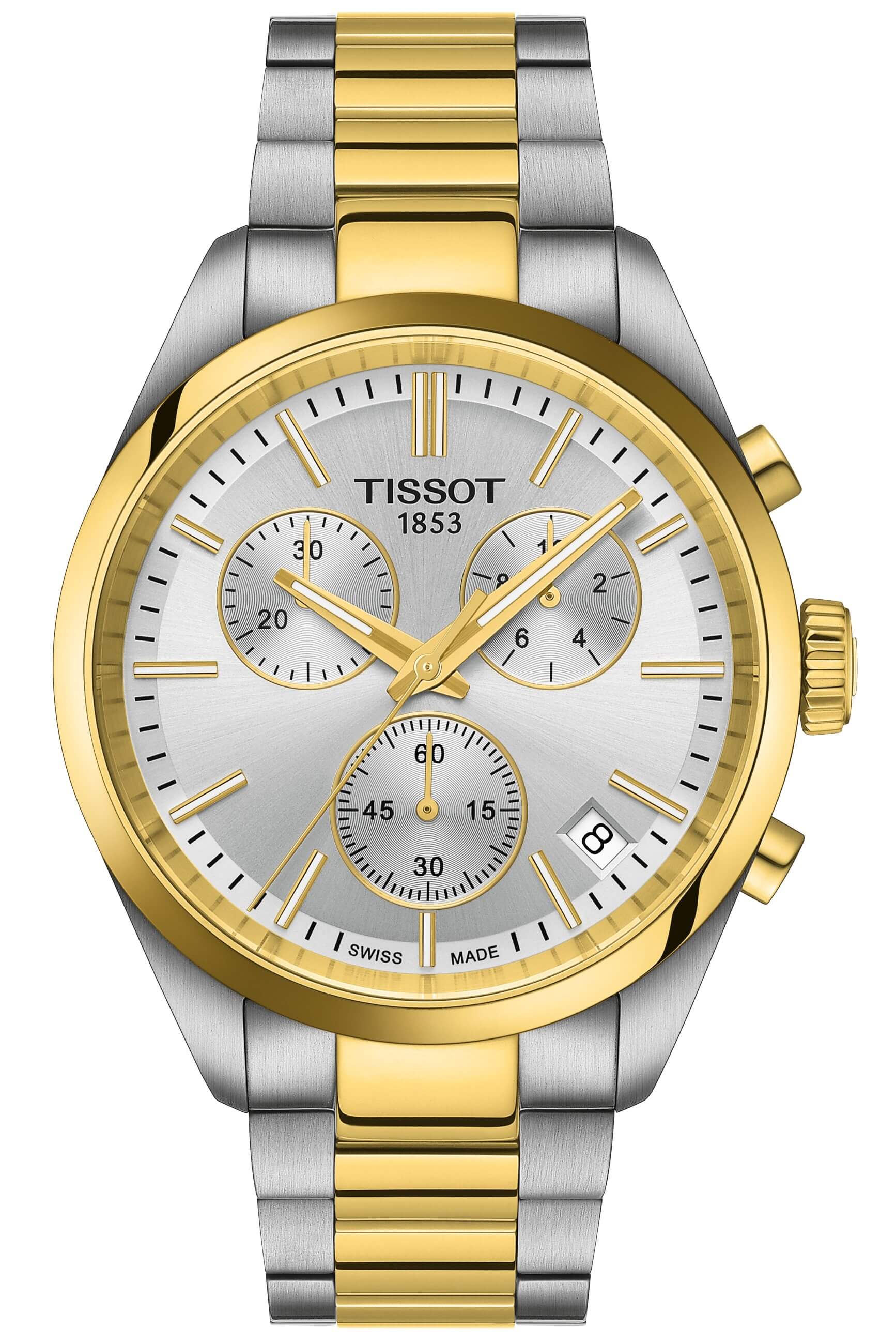 TISSOT -PR 100 Chronograph Herrenuhr Silber Gold Quarz Saphirglas 40mm- T150.417.22.031.00