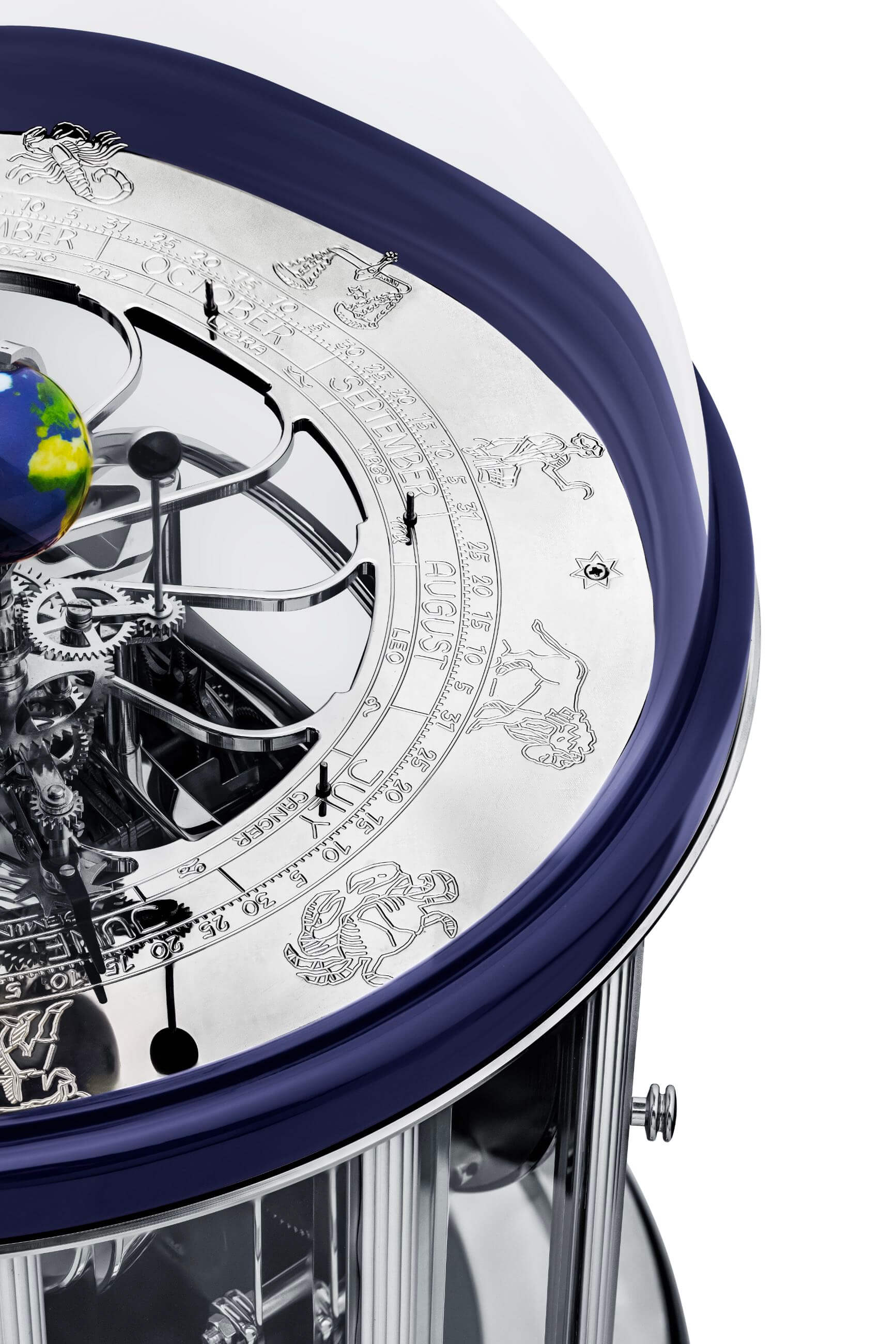 Hermle -Tellurium Tourbillon Blau Nickel 8-Tage Laufwerk 35cm- 23070-V30352